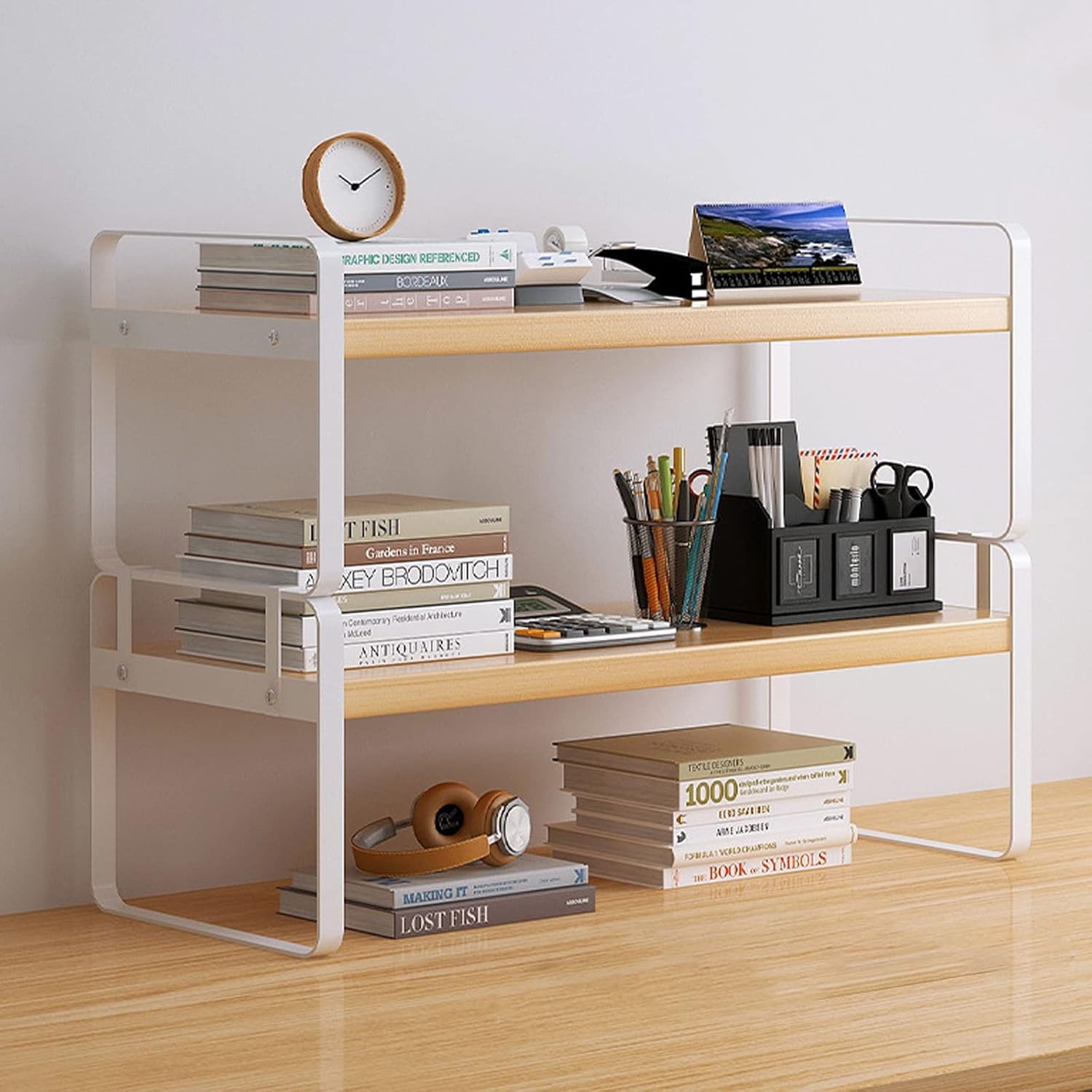 YGYQZ Wood Office Desk Shelf 6.2D x 11.8W x 6.2H in, White–two Tier
