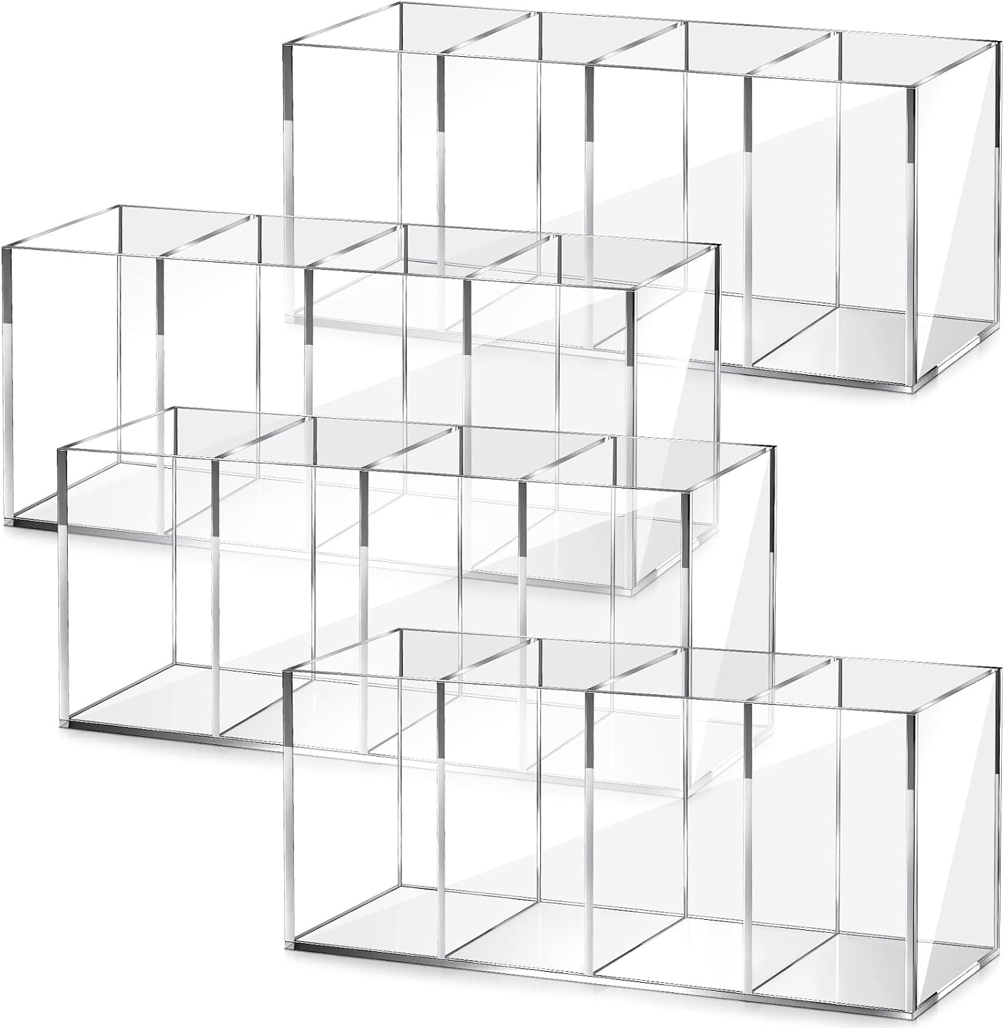 4 Pack Acrylic Pencil Holder Back to School 4 Compartments Clear Pen