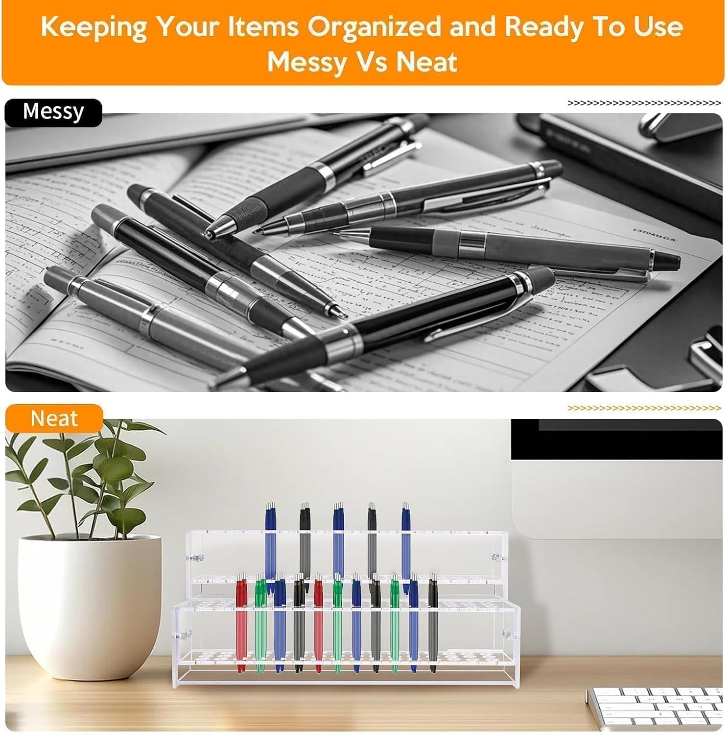 2PCS 96-Slots Pen Display Stand,2-Tier Acrylic Pen Holder for Craft Shows,12Mm