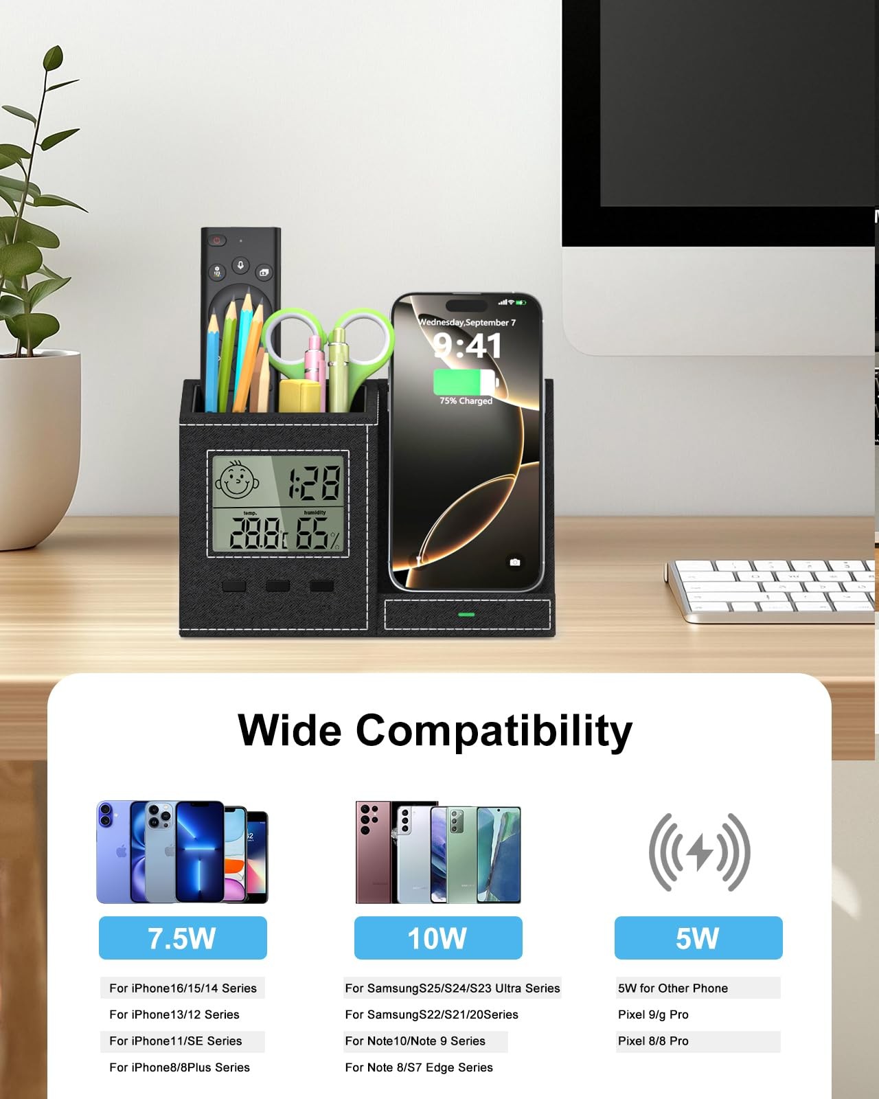 Multifunctional Pen Holder and Organizer for Desk with Wireless Charger, Digi…