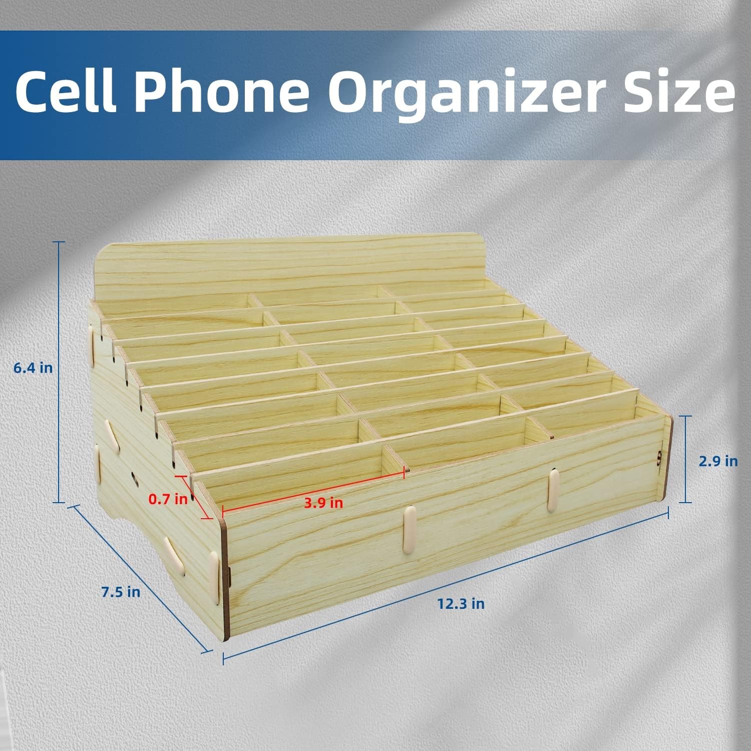 HengTianMei 24 Grids Cell Phone Holder Classroom 24 Standard, Natural Wood