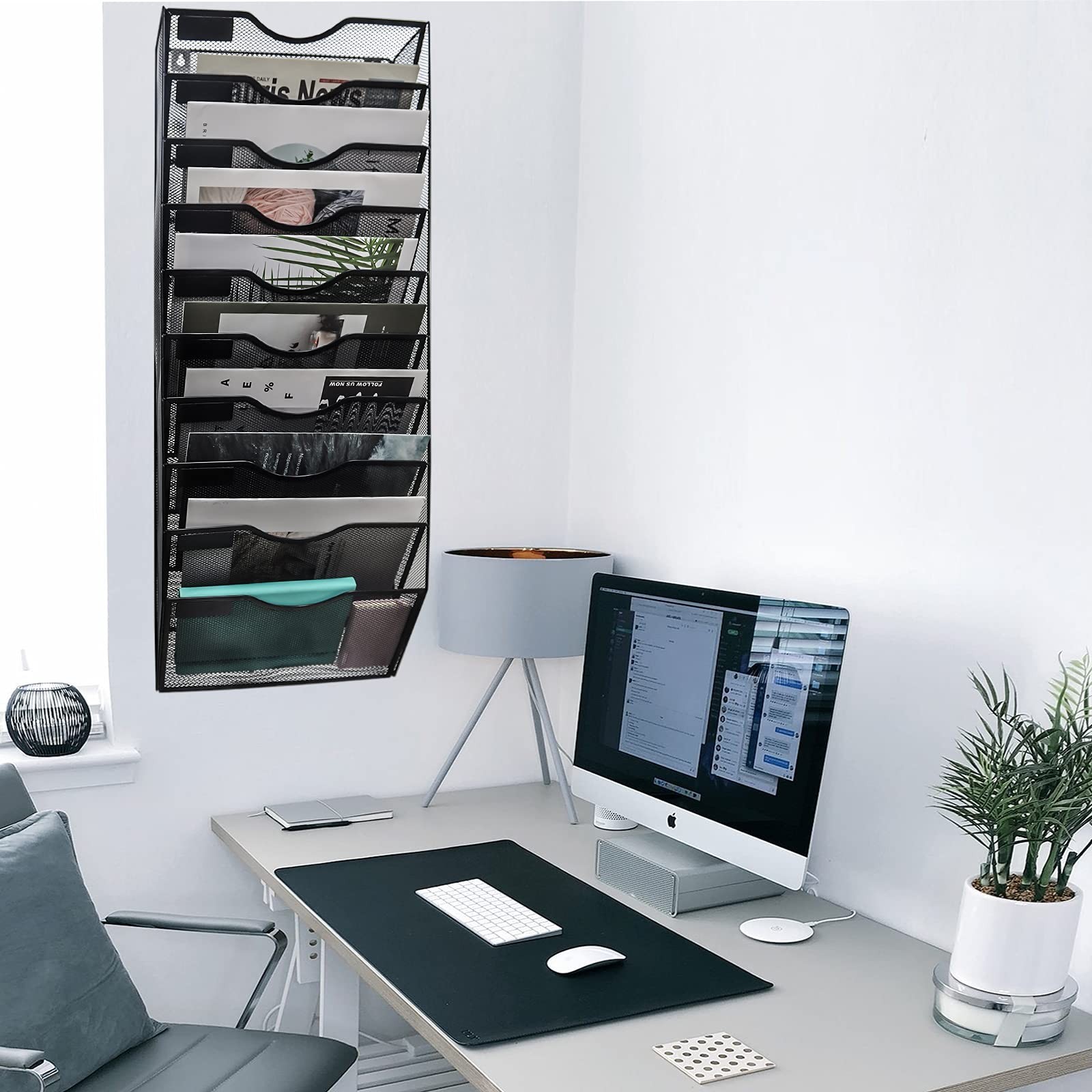 EASEPRES 10 Pockets Mesh Wall File Holder Organizer Office Hanging Magazine R…