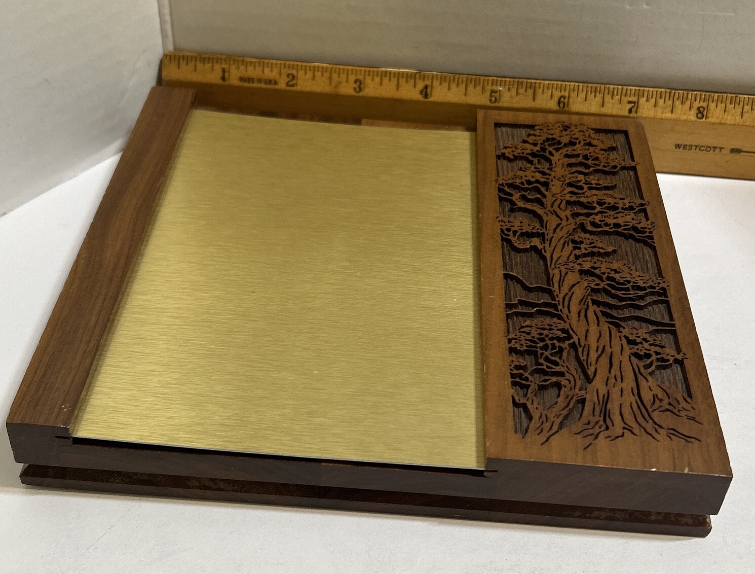 Walnut Executive Desktop Organizer Four Piece Set Outdoor Trees Carved(BZ4)