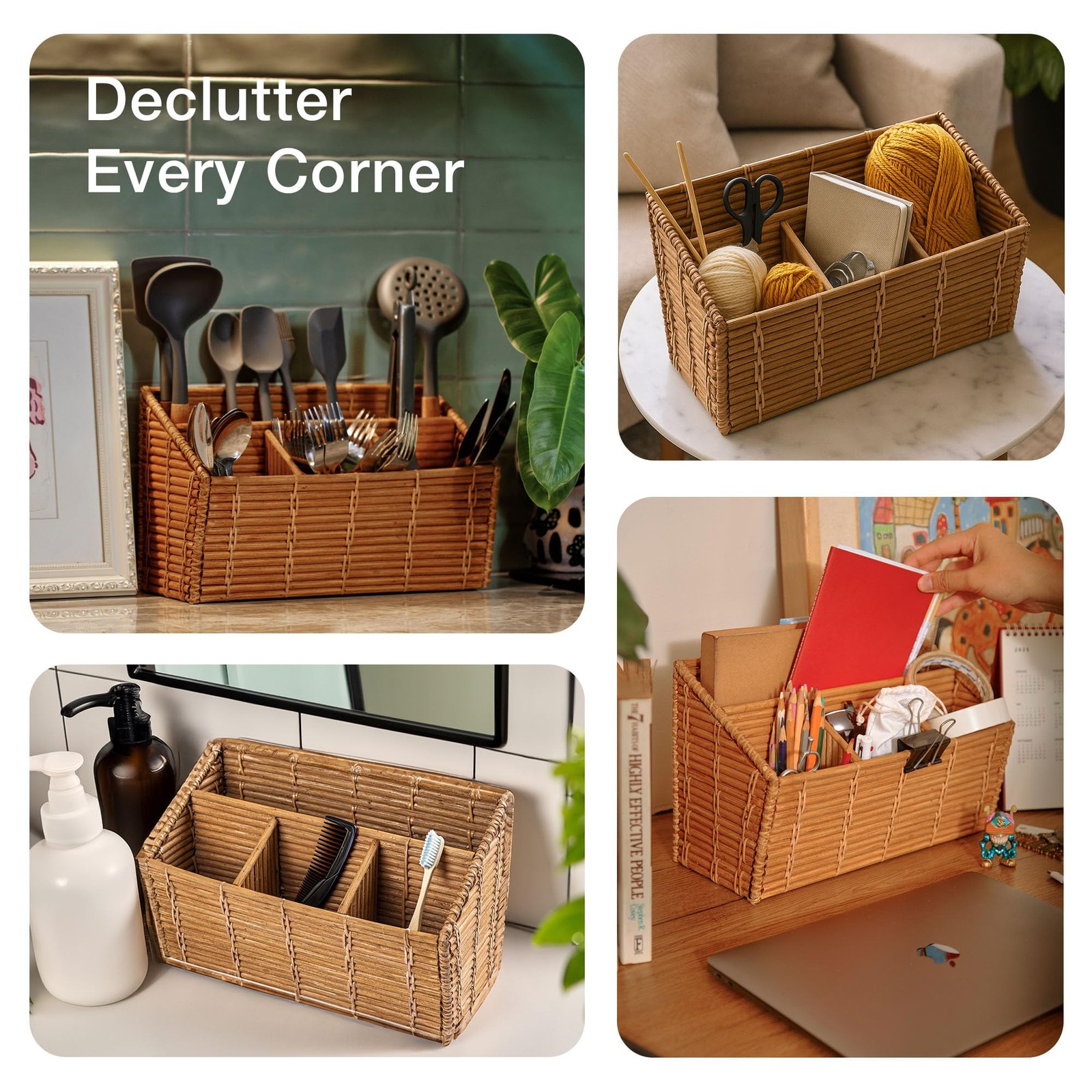 Rattan Desk Organizer – 4-Slot Letter Holder & Mail Organizer Countertop, 12….