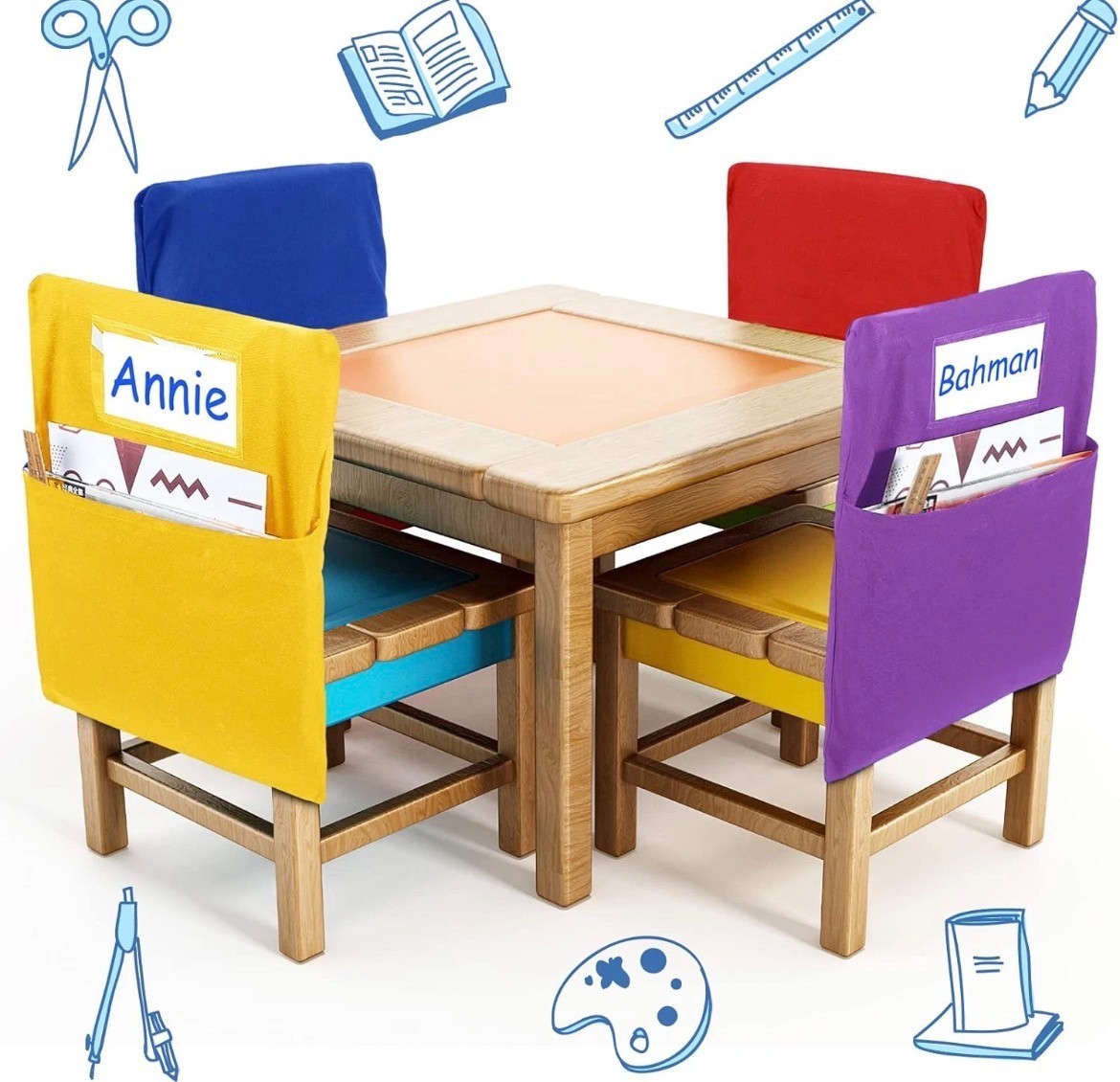 24 Pcs Classroom Chair Storage Pockets with Name Tags – Mixed Colors NEW