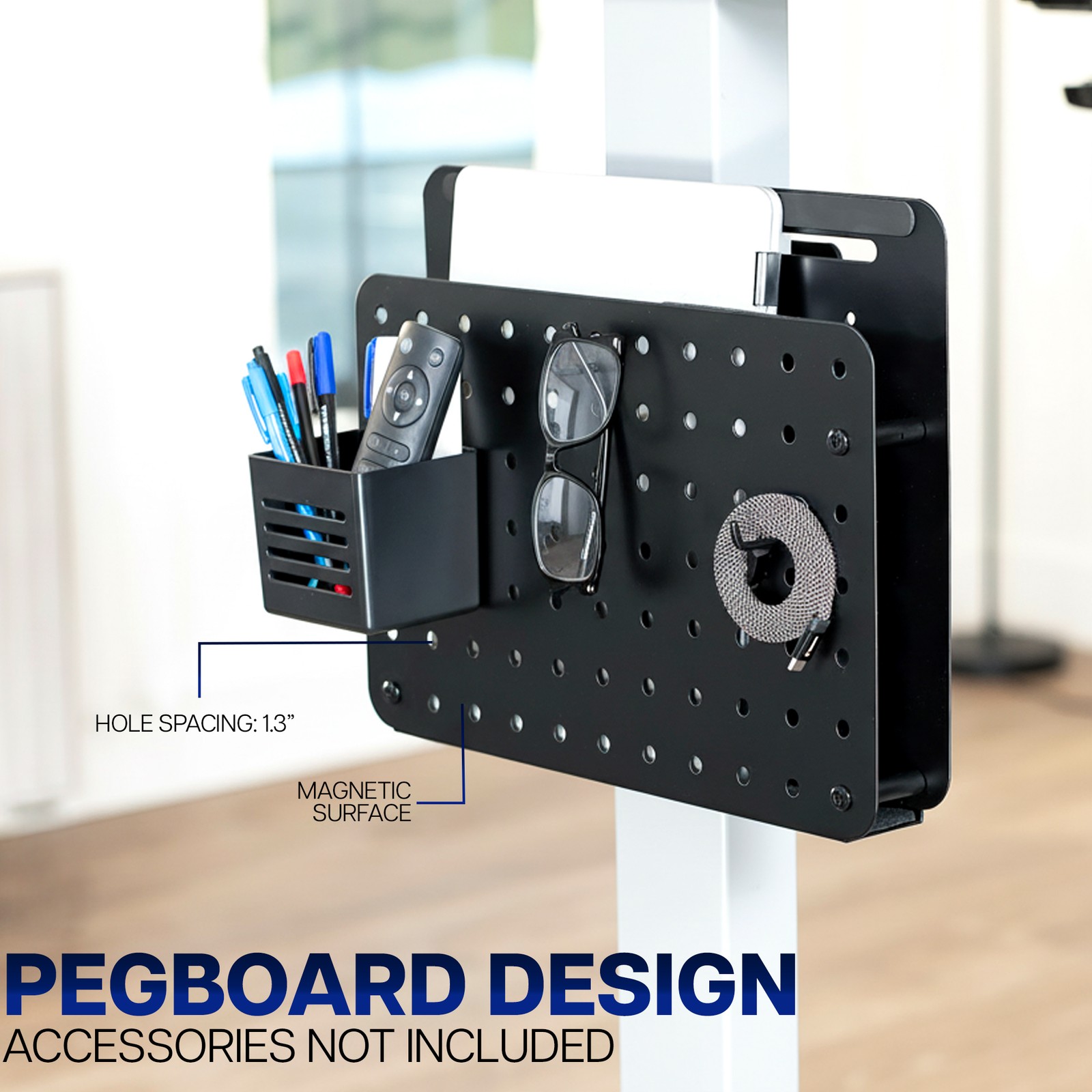 VIVO Steel Clamp-on Desk Leg Laptop Holder with Pegboard, Magnetic Tablet Sleeve
