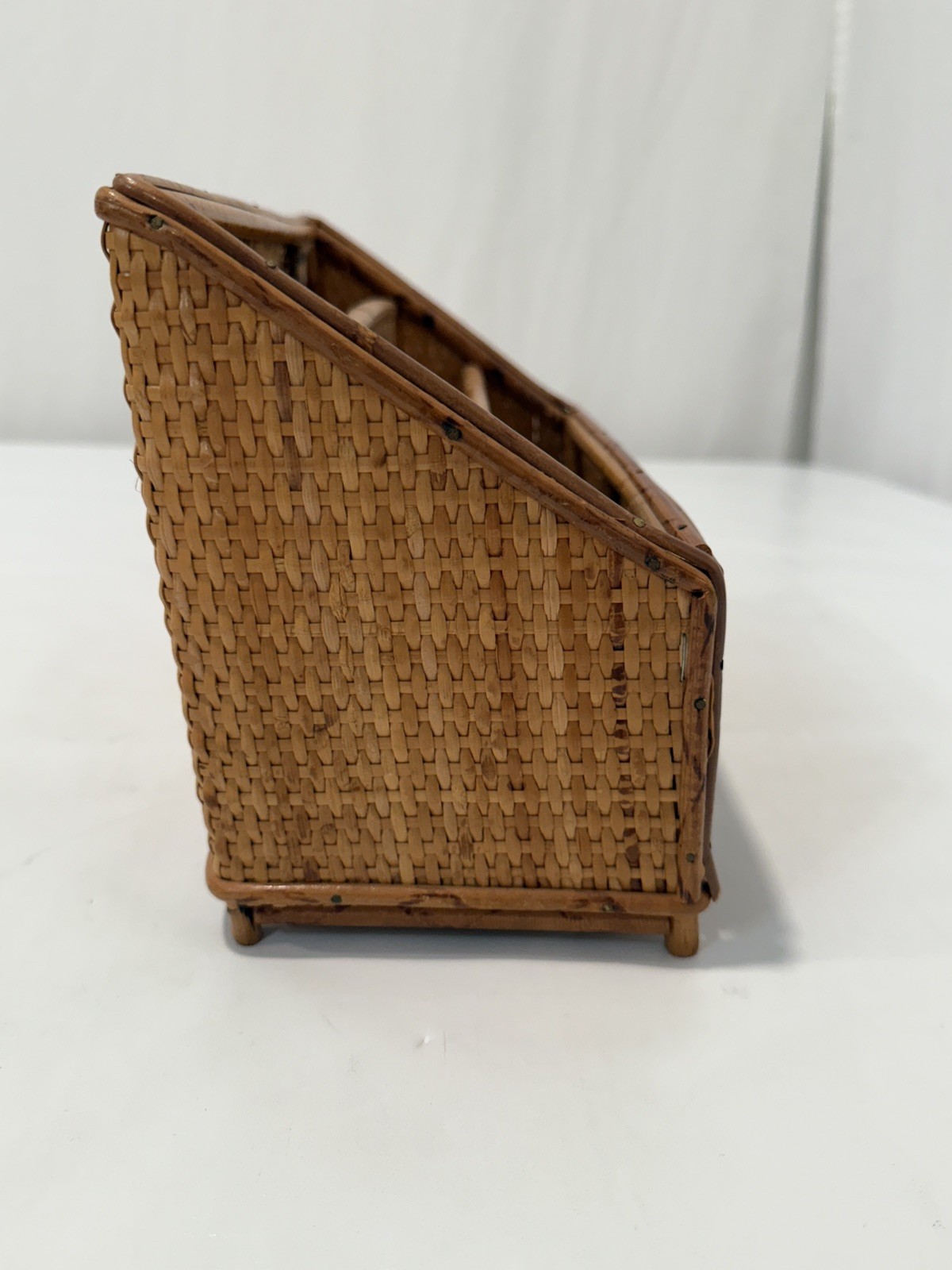 VTG Rattan Desk Organizer Letter Tray Bamboo Wicker Boho Hollywood Regency