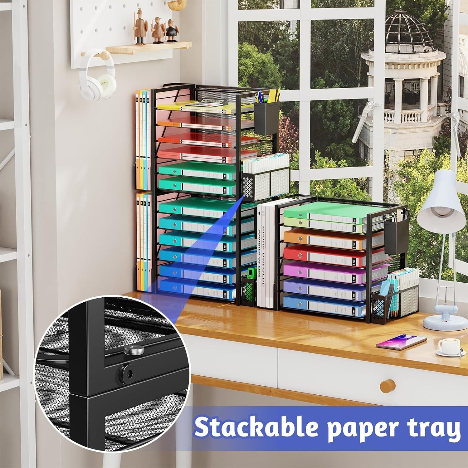 Durable 6-Tier Desk Organizer with Sliding Drawer & Pen Holders – Metal Finish