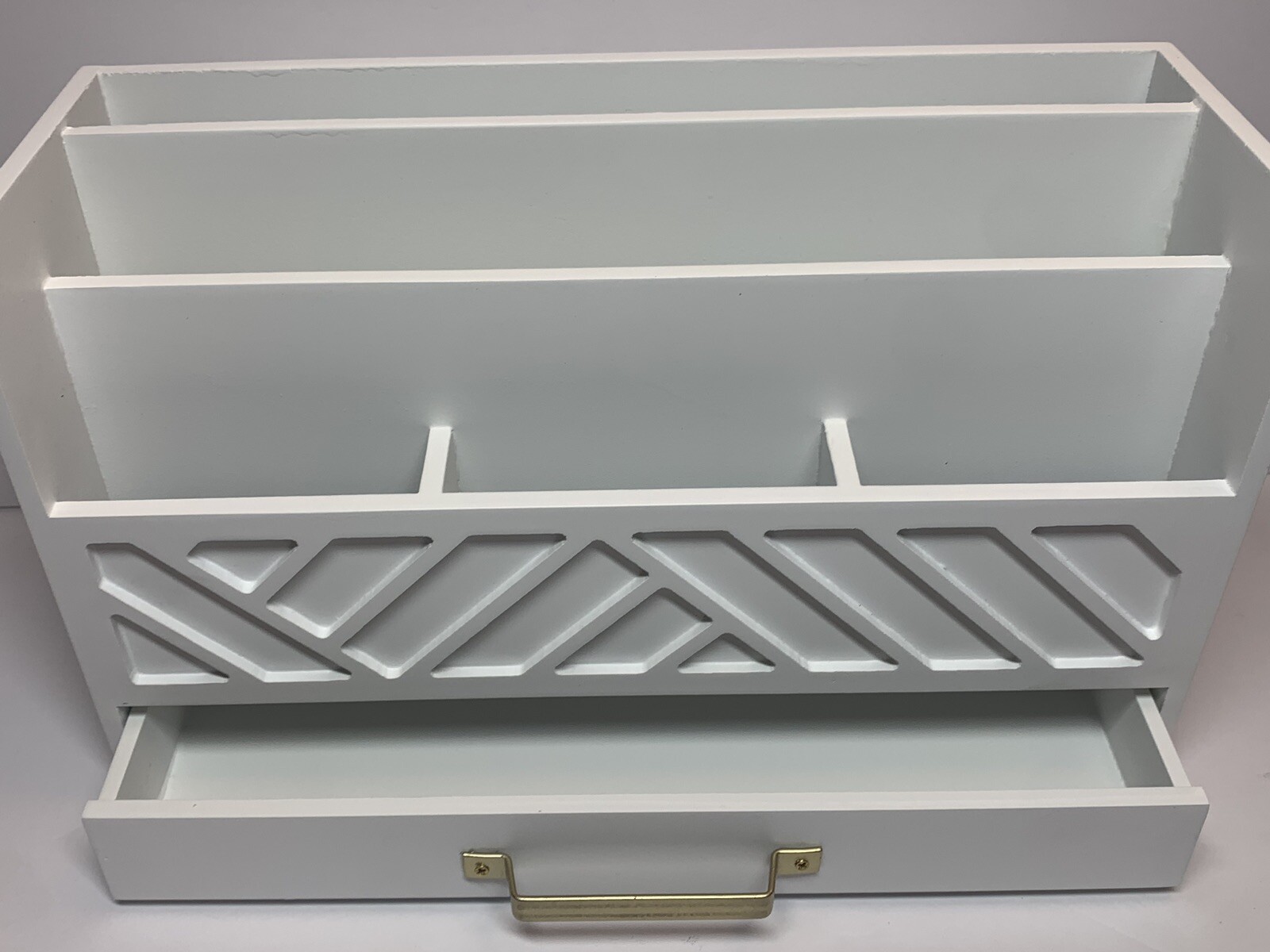 Blu Monaco White Wooden Mail Organizer with Drawer, Desk Caddy, Home Office New
