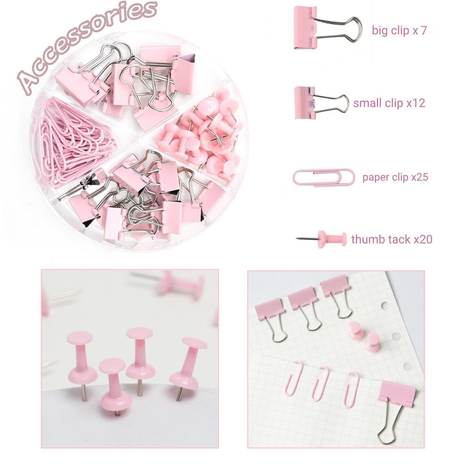 Pink Office Desk , 15pcs Office Supplies 360°Pen Holder , Stapler, Staple , T…