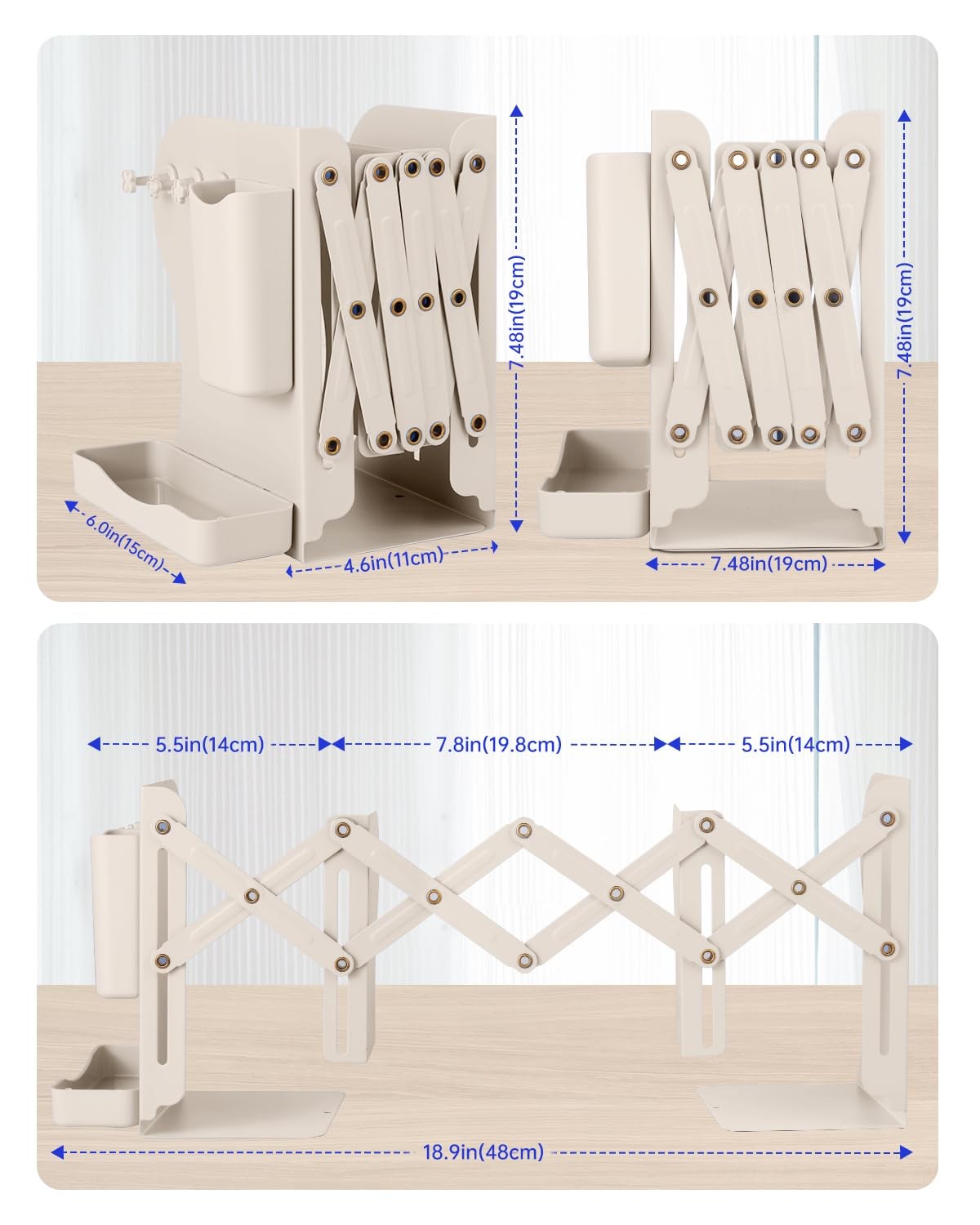 Honagu Adjustable Bookends, Metal Book Ends for Shelves Heavy Milky White