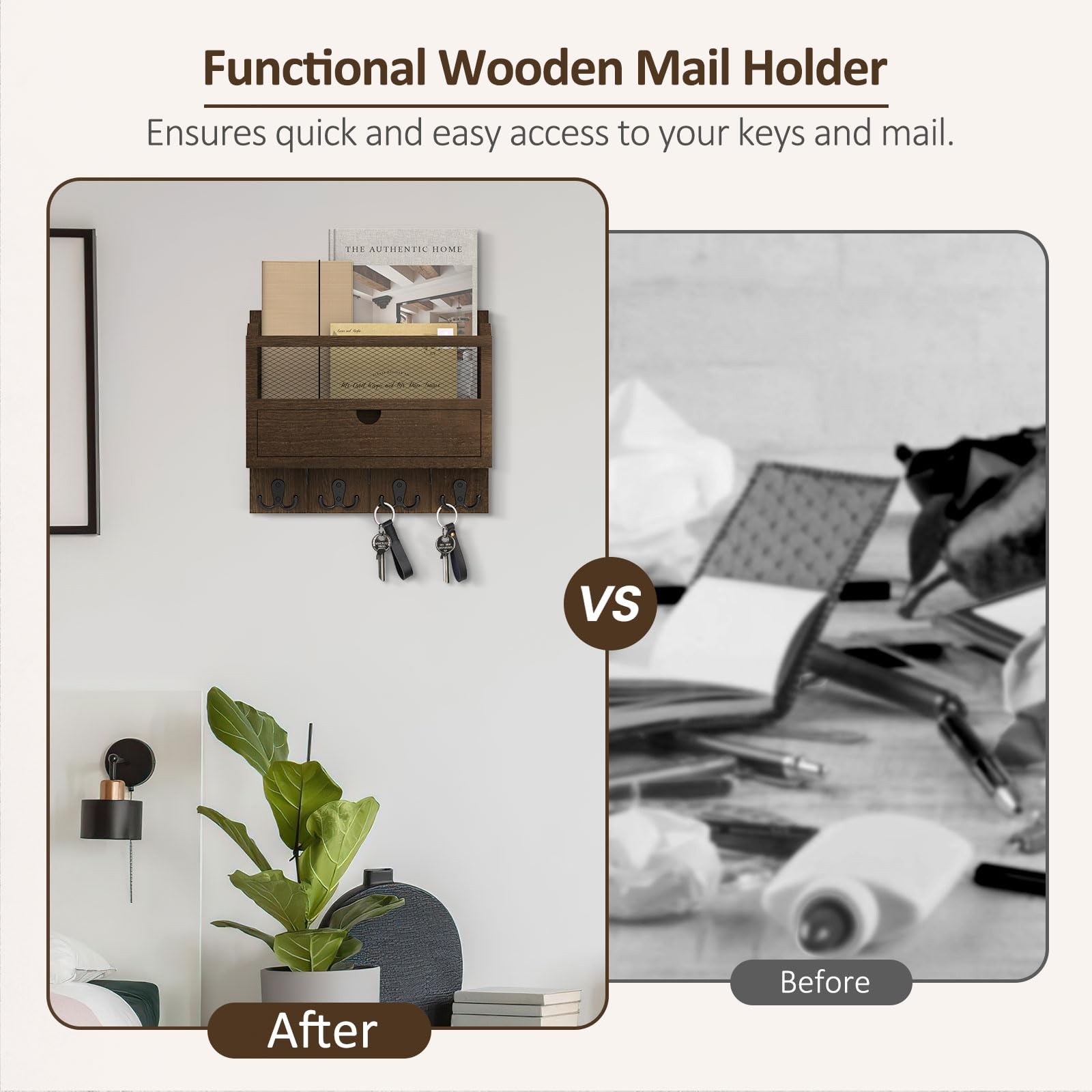 Organizer with Drawer for Wall 12″W x 10″H x 3.1″D Sorter Wall Mounted Wooden…