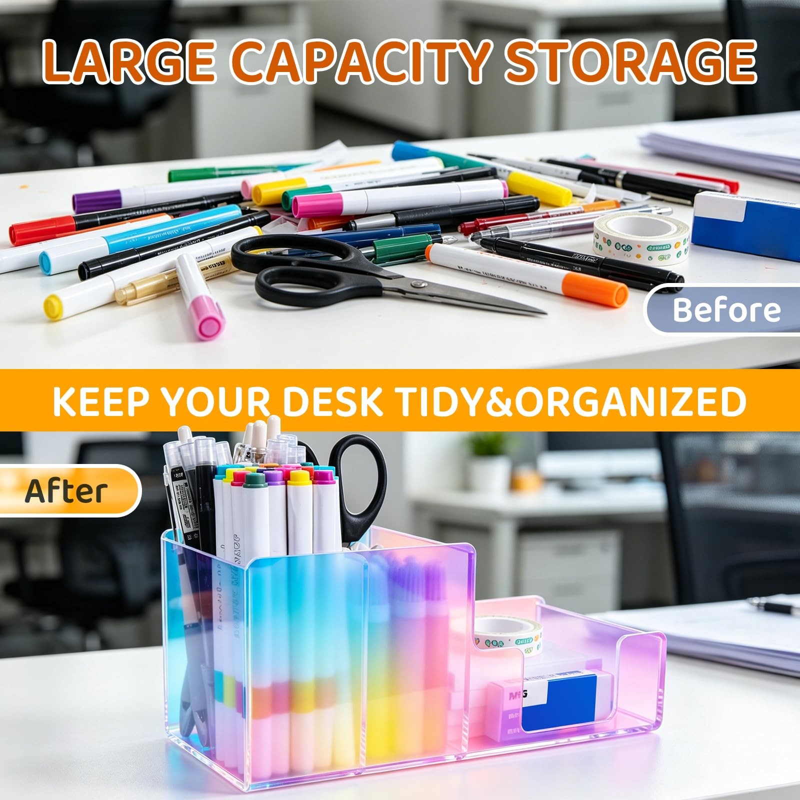 Iridescent Acrylic Desk Organizer with 3 1 Count (Pack of 1),