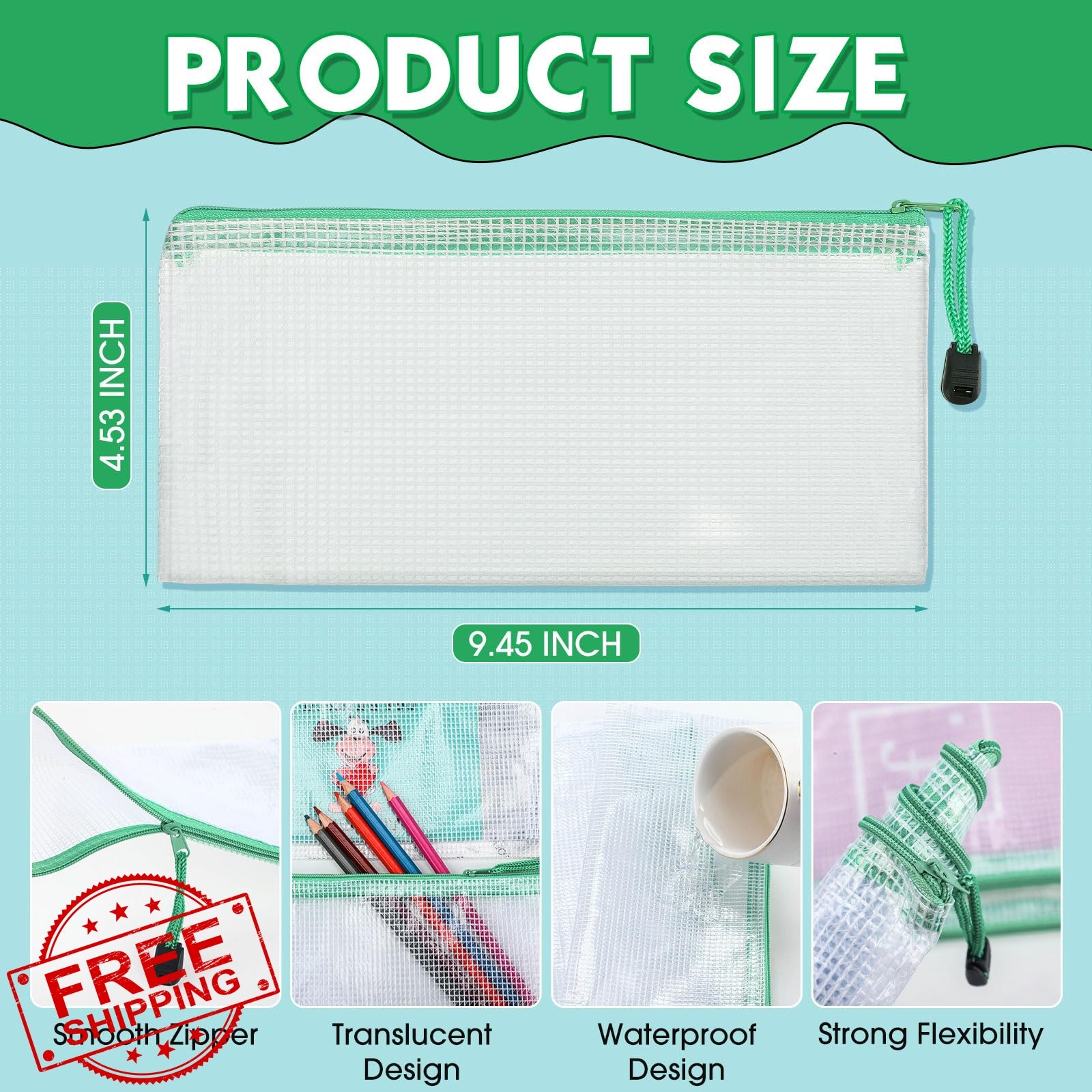 Handepo 100pk White Pouch Green Zipper Mesh Pouches