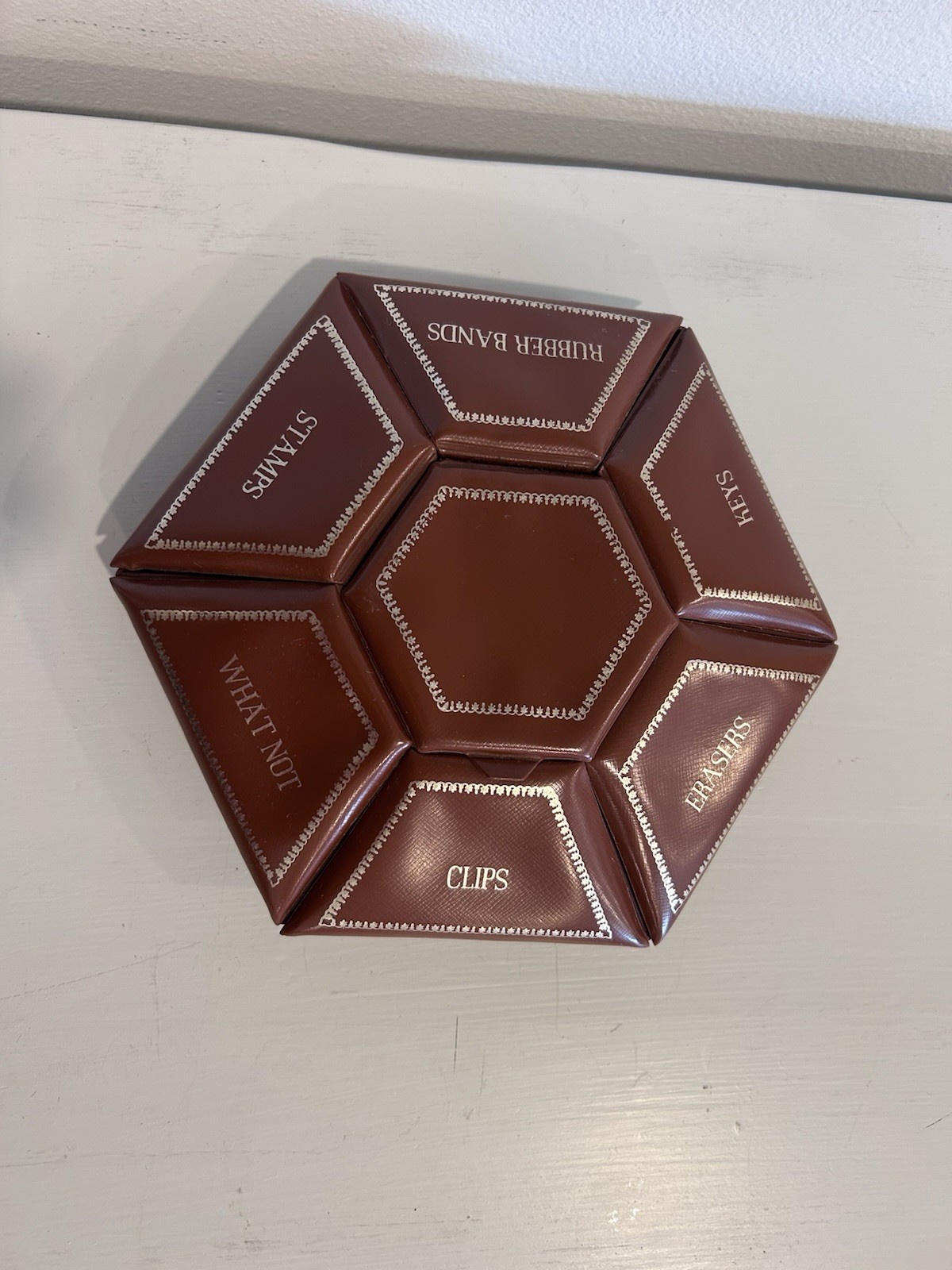 Vintage MCMDesk Organizer Storage Box Hexagon Japan Keys Paper Clips Rubberbands