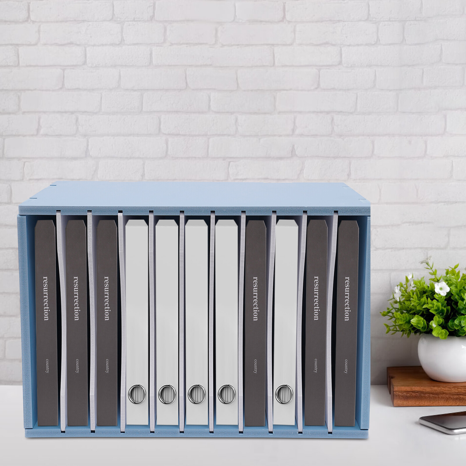 Vertical Desktop Sorter 11 Compartment Blue Letter-size Shelves
