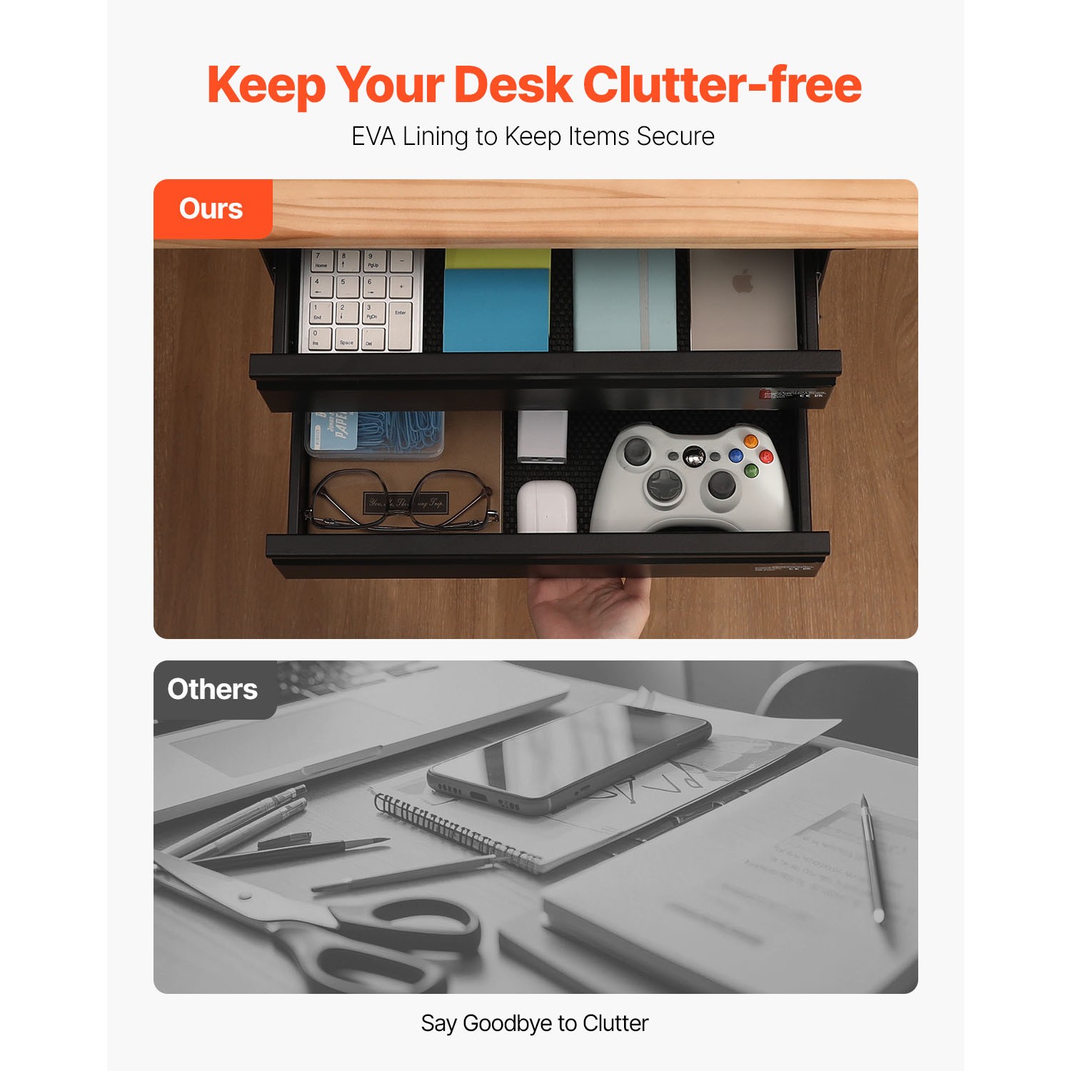Uimoso 16″ Under Desk Organizer with 2 Sliding Drawers for Office Storage