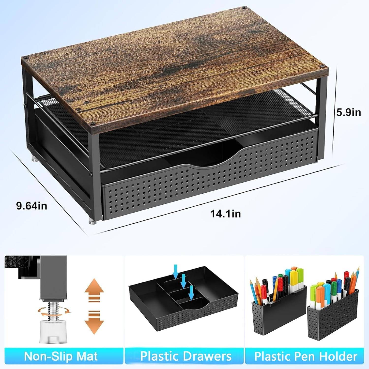 Gianotter Desk Organizers and Accessories, Monitor Stand with Drawer and 2 Pen H