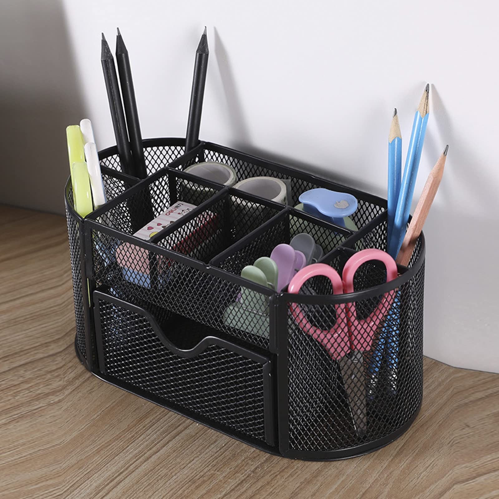Jaugufiy Desk Organizer Mesh Desktop Office Supplies Large, Black