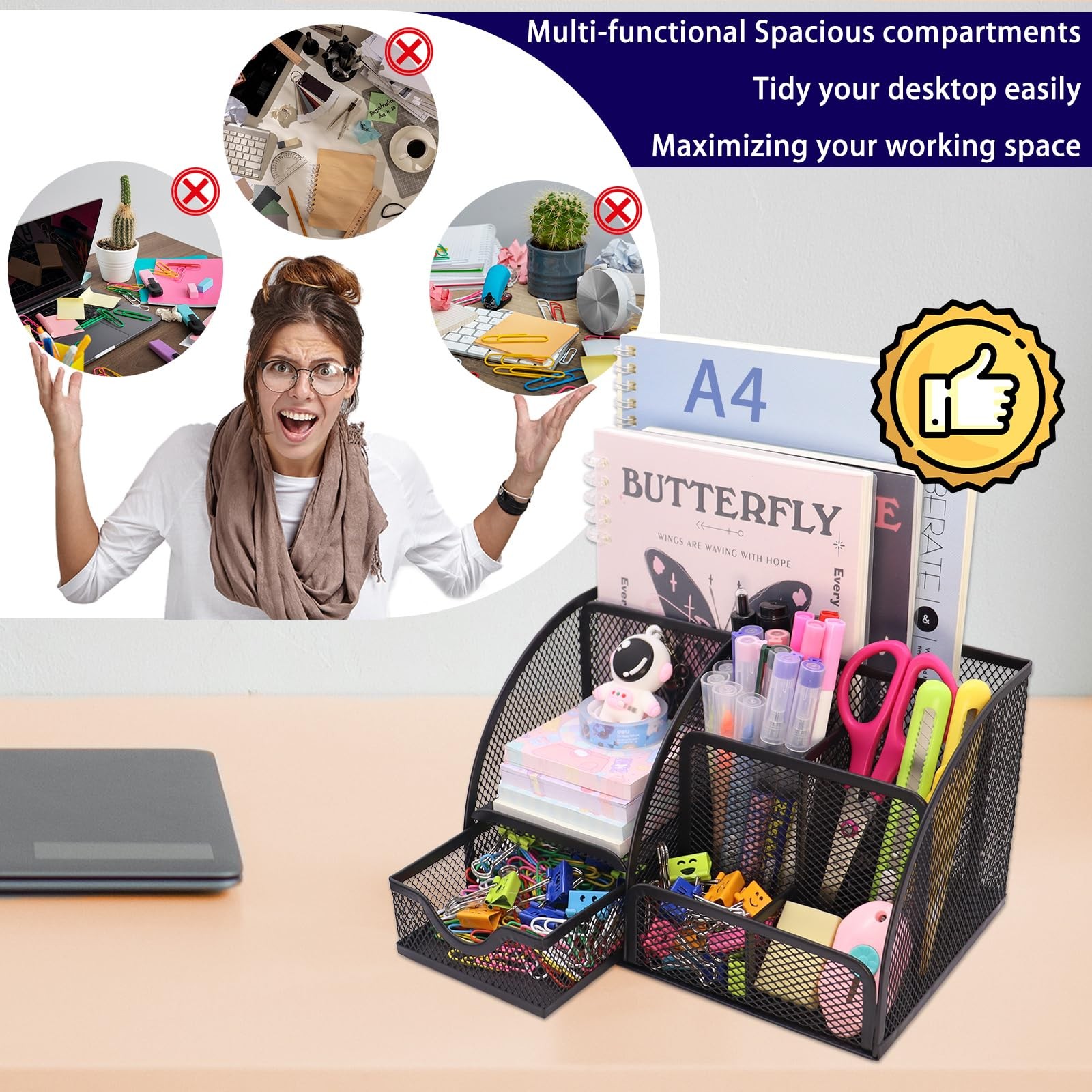Boutilon Mesh Desk Organizer Desktop Office Supplies Stationary Black