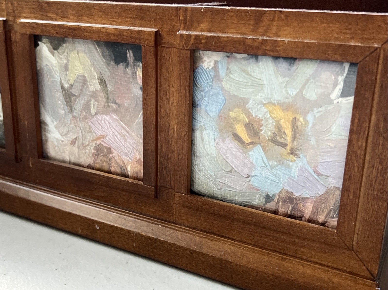 Vtg Bedford Pottery Barn Wood Desktop Organizer Mail File w/ 3 Floral Art – 13″