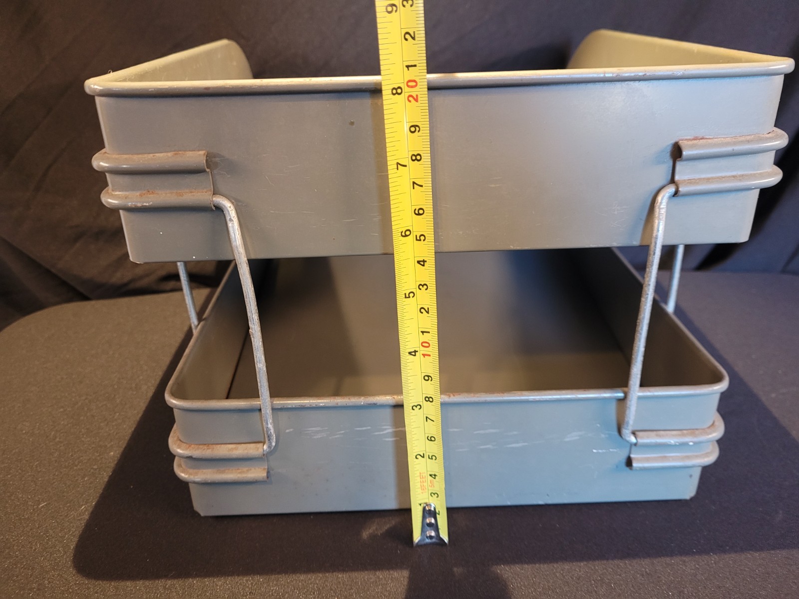 Vintage Globe-Wernicke 2-Tier Paper Tray Desk Organizer Gray Metal In/Out