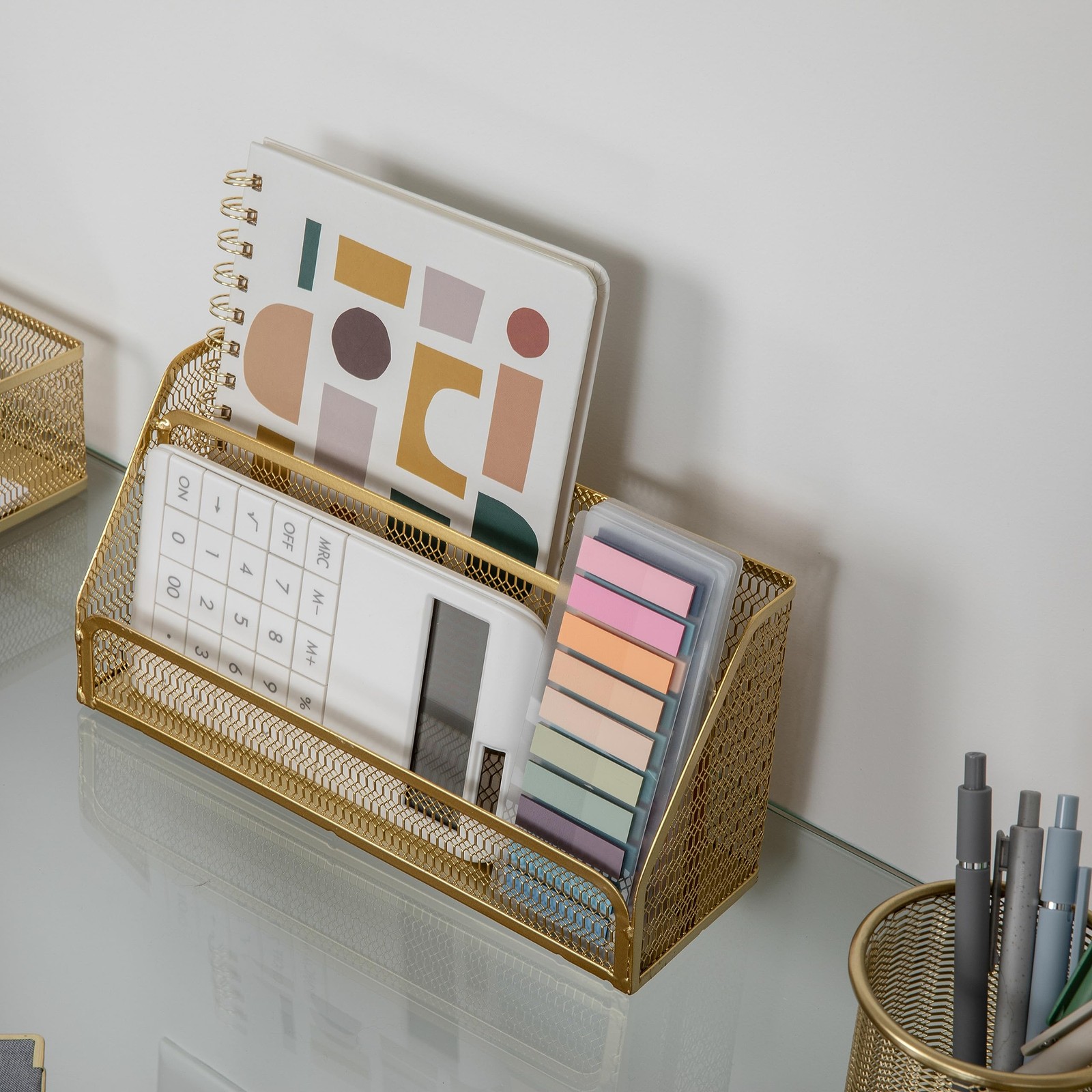 Ryder Gold Mesh Metal 6 Piece Set Desktop Organizers and Accessories, Holds F…