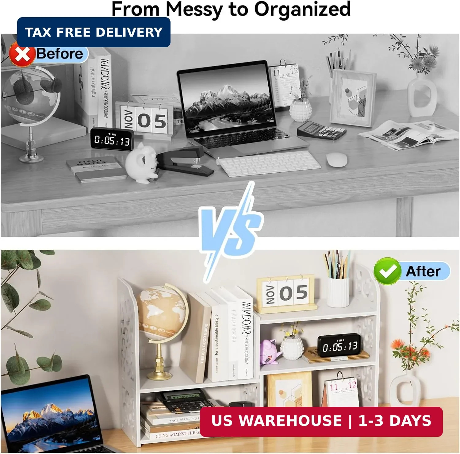 YGYQZ Desk Shelf for Top of Desk – Adjustable Desktop Organizer Shelf, Small Tab