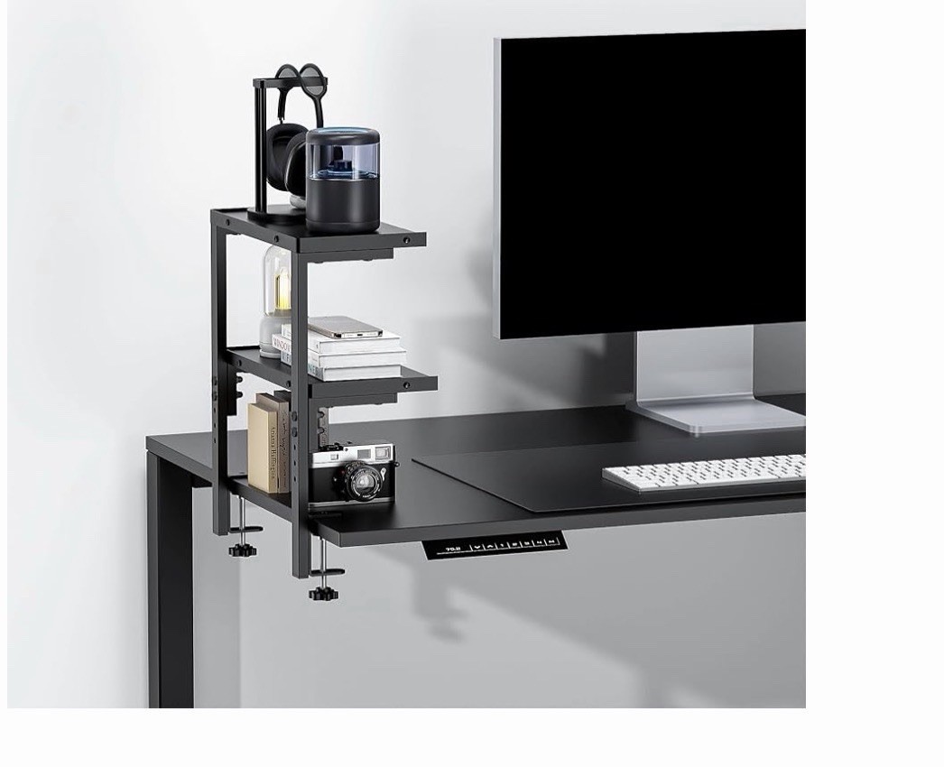 Adjustable Metal Clamp-On 2-Tier Desktop Organizer Shelf 12.5in x 6.58in