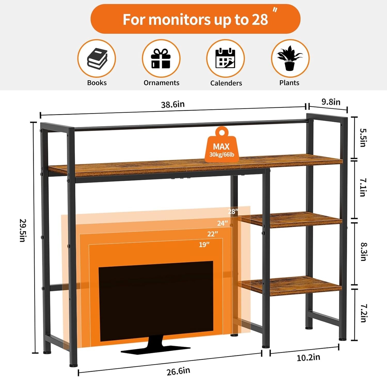 Estante de escritorio, organizador de escritorio de 98 cm, aparador para monitor