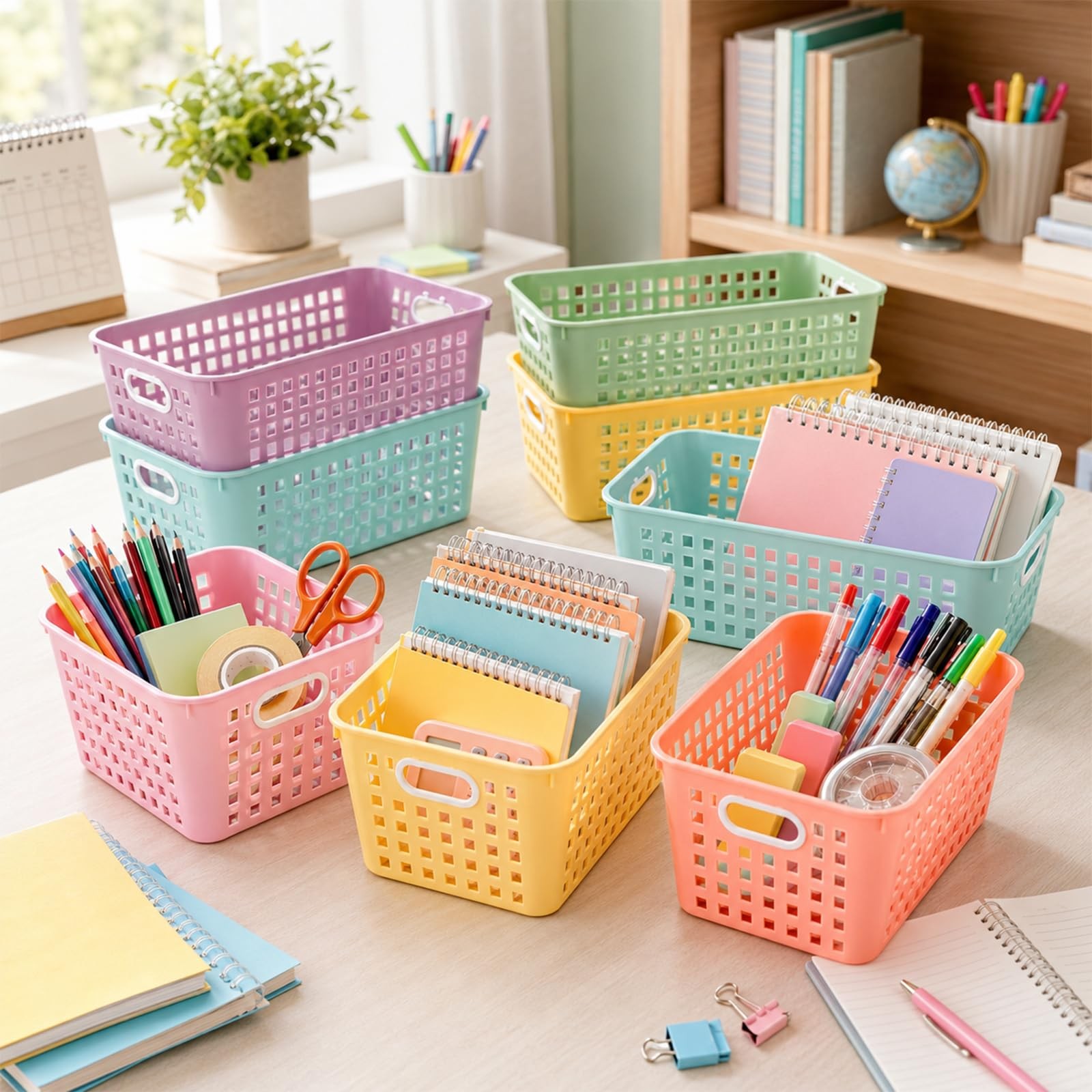 6 Pack Medium Plastic Book Baskets 11 × 7.5 × 4.5 inches Classroom Storage Ba…