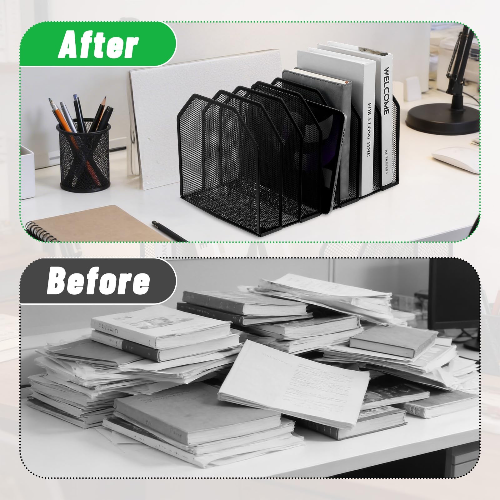 Metal 7-Section File Folder Organizer & Upright File Sorter Holder | Heavy-Du…