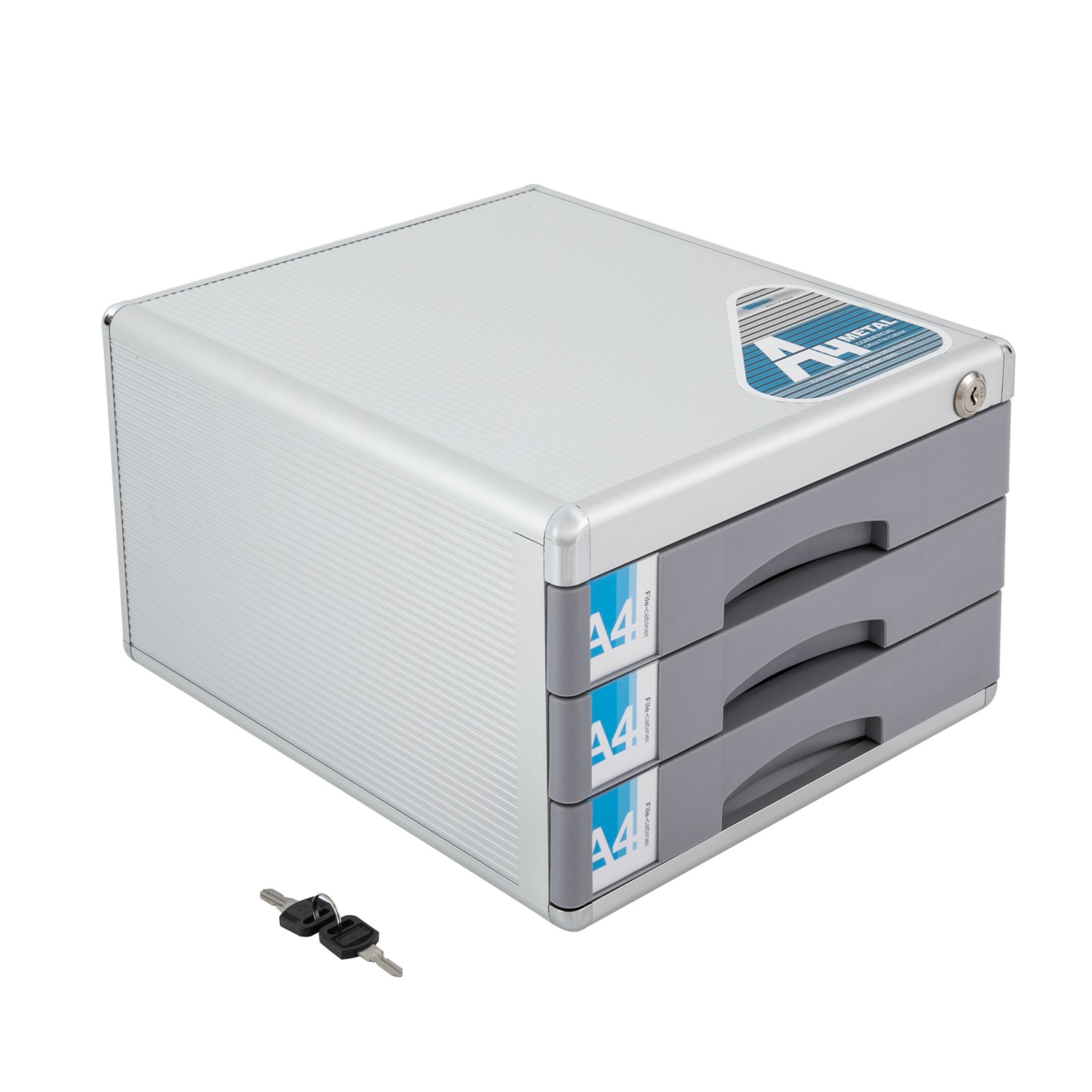 File Box Storage Filing Desk Organizer Locking File Cabinet 3 Drawers for Office