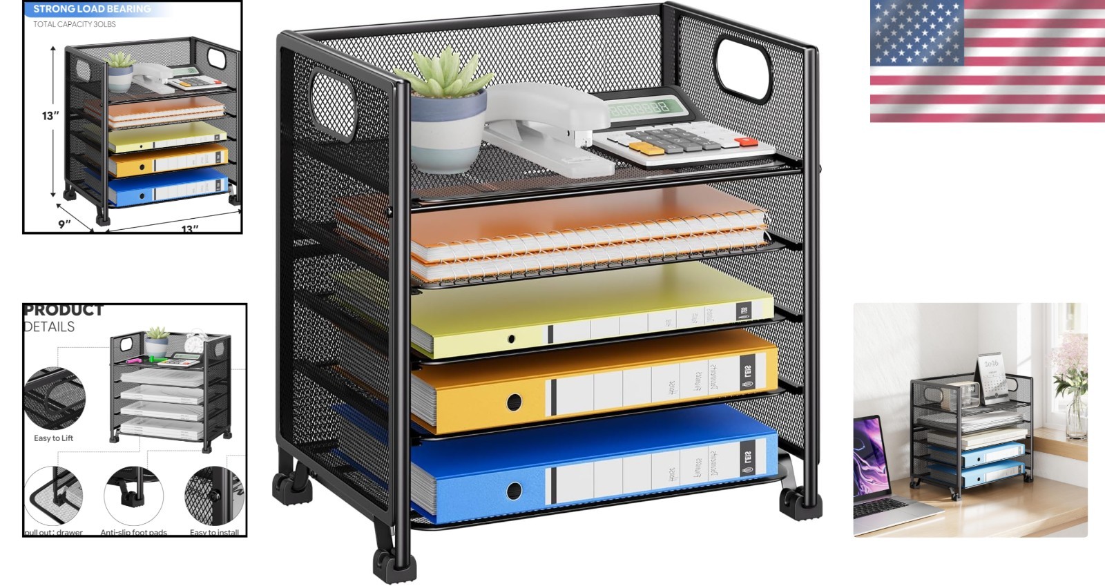 5-Tier Workspace Organizer – Metal Mesh File Holder for Enhanced Productivity