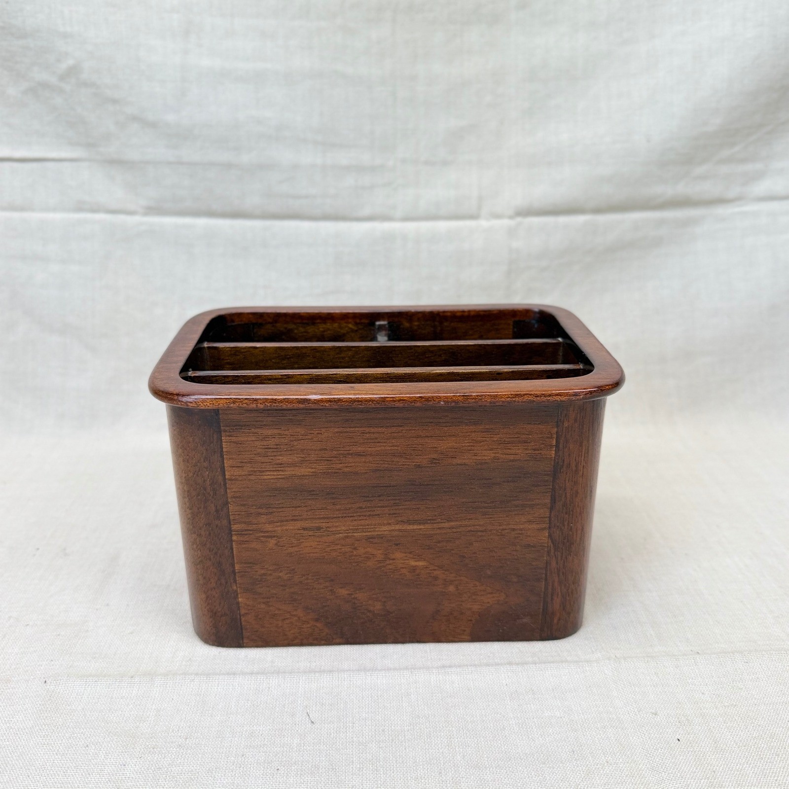 Vintage Wooden Desk Organizer Mail Sorter Office Caddy Walnut 1970s