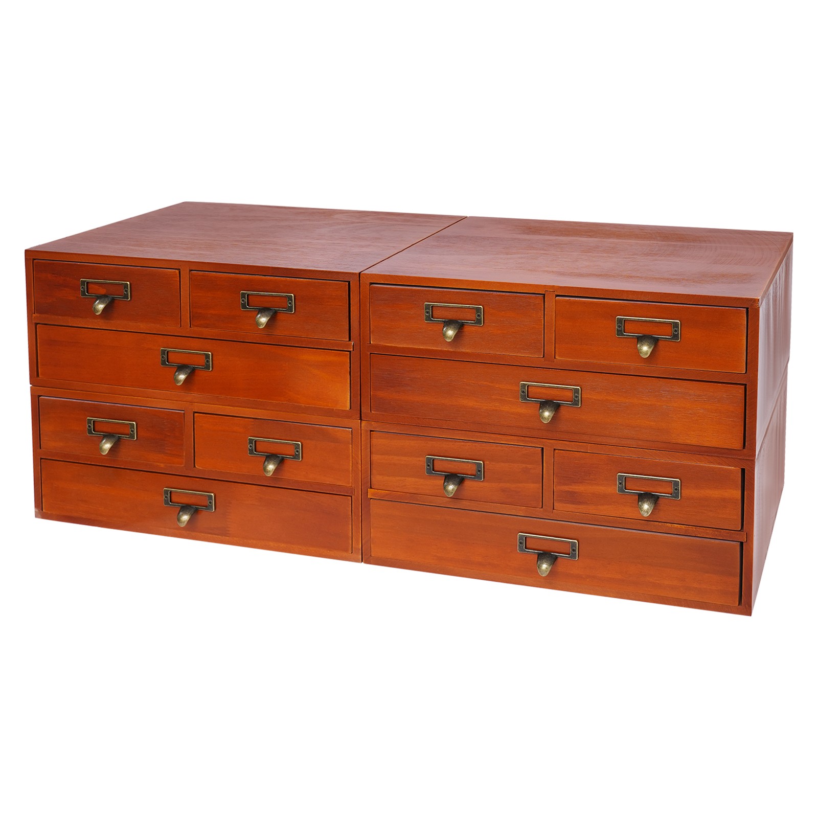 4 Pack 3 Drawer Wooden Desktop Organizer Drawer Storage Box For Tabletop