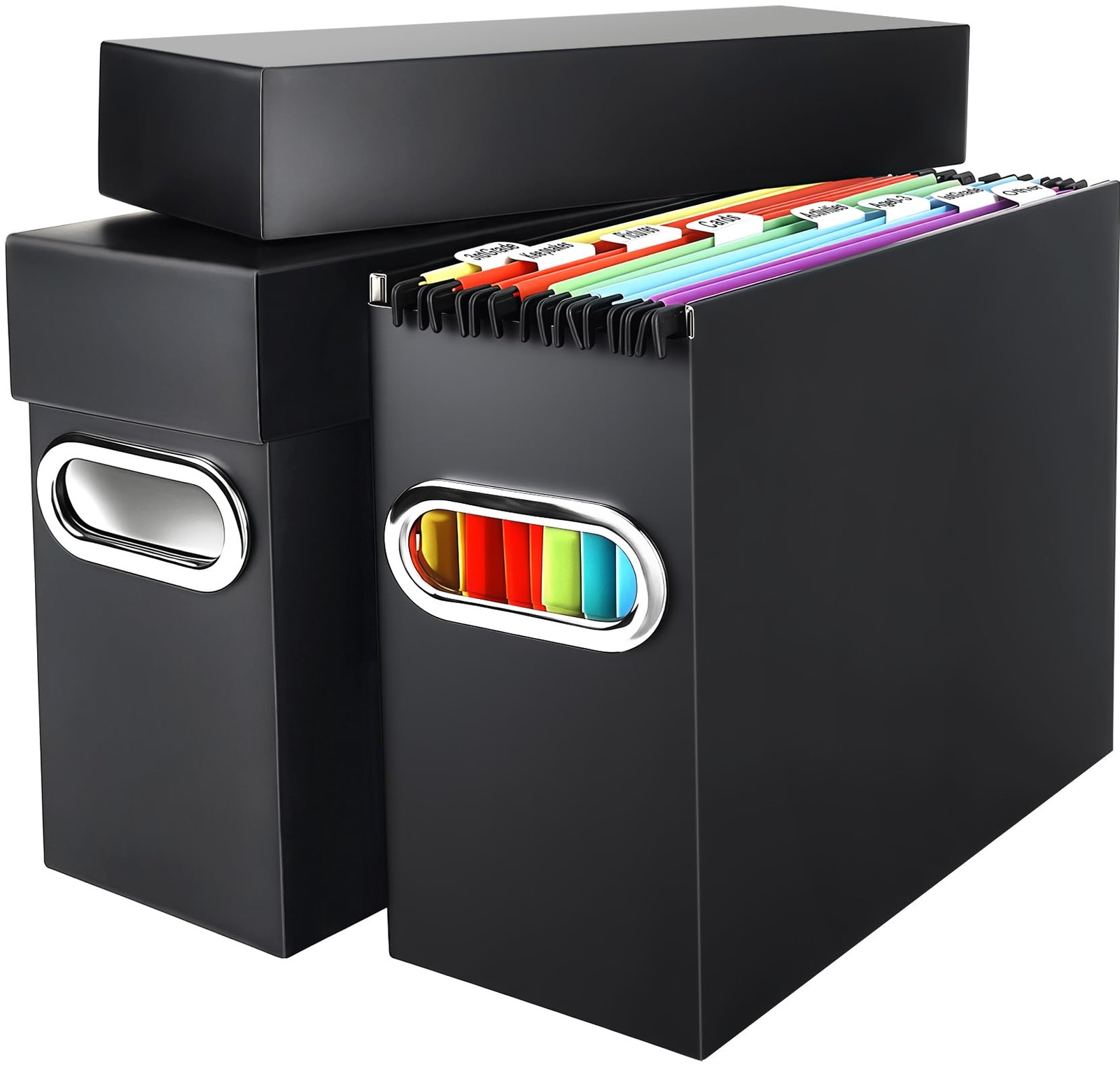 Naleyber File Organizer Box with Lid & Handle, Thickened 2 Pack, Black