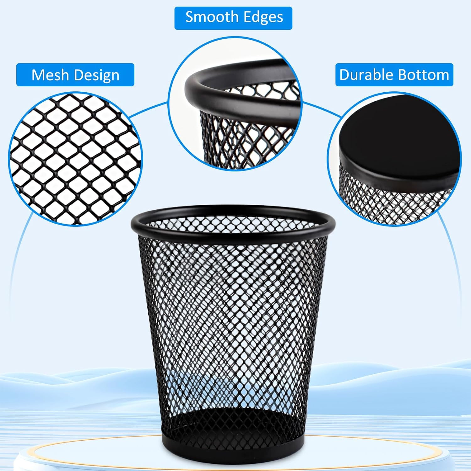 Pencil Holder 2 Pack, Black Mesh Desk Pen Holders, Premium Metal Pen Cup Holder