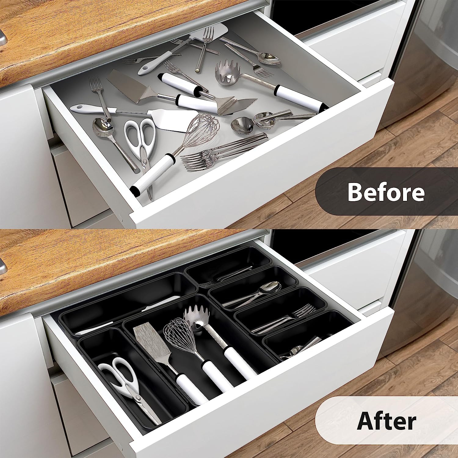 Interlocking Desk Drawer Organizer Bins 10 Pack Black