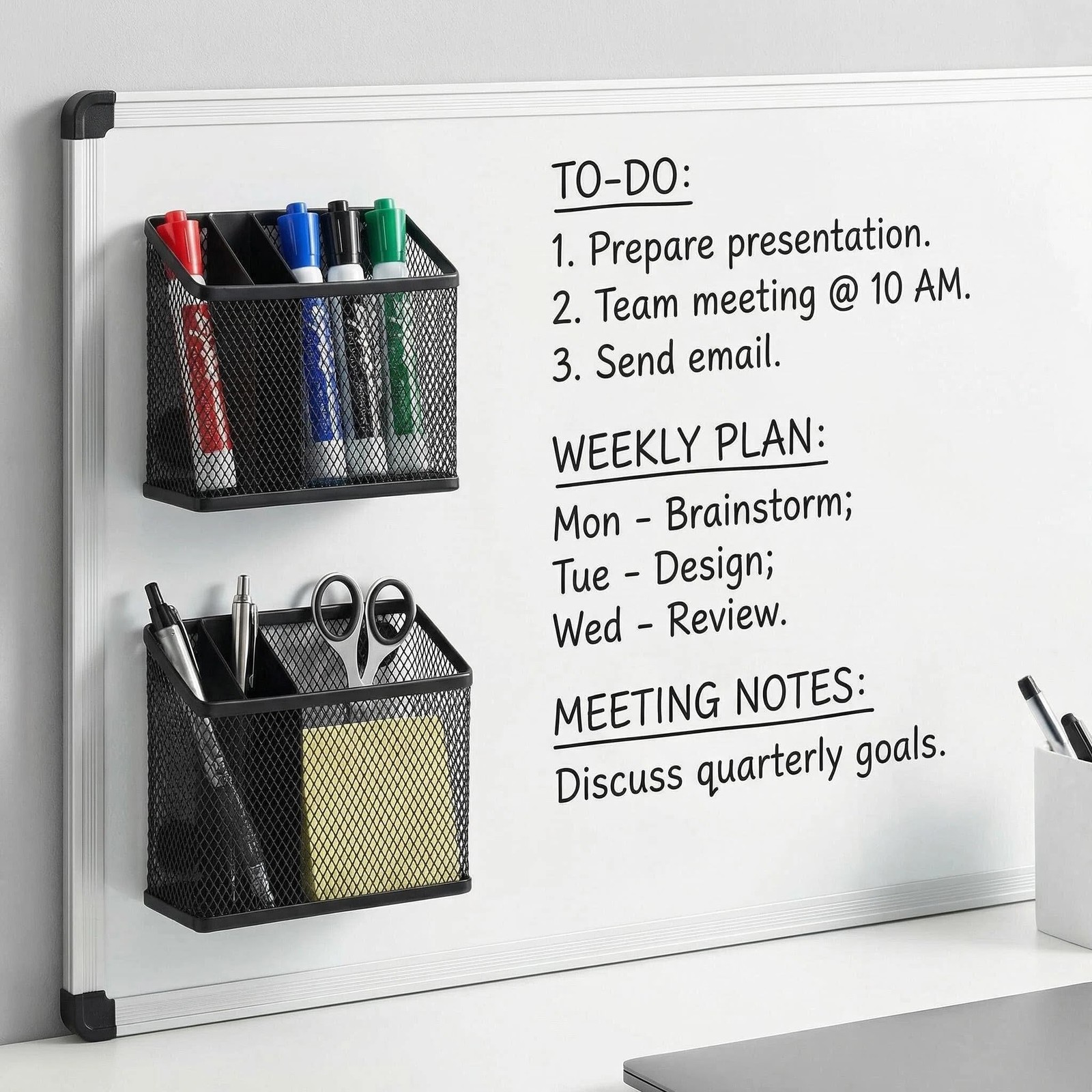 Magnetic Pen Holder 2 Pack, 3-Compartment Metal Mesh Magnetic Organizer for W…