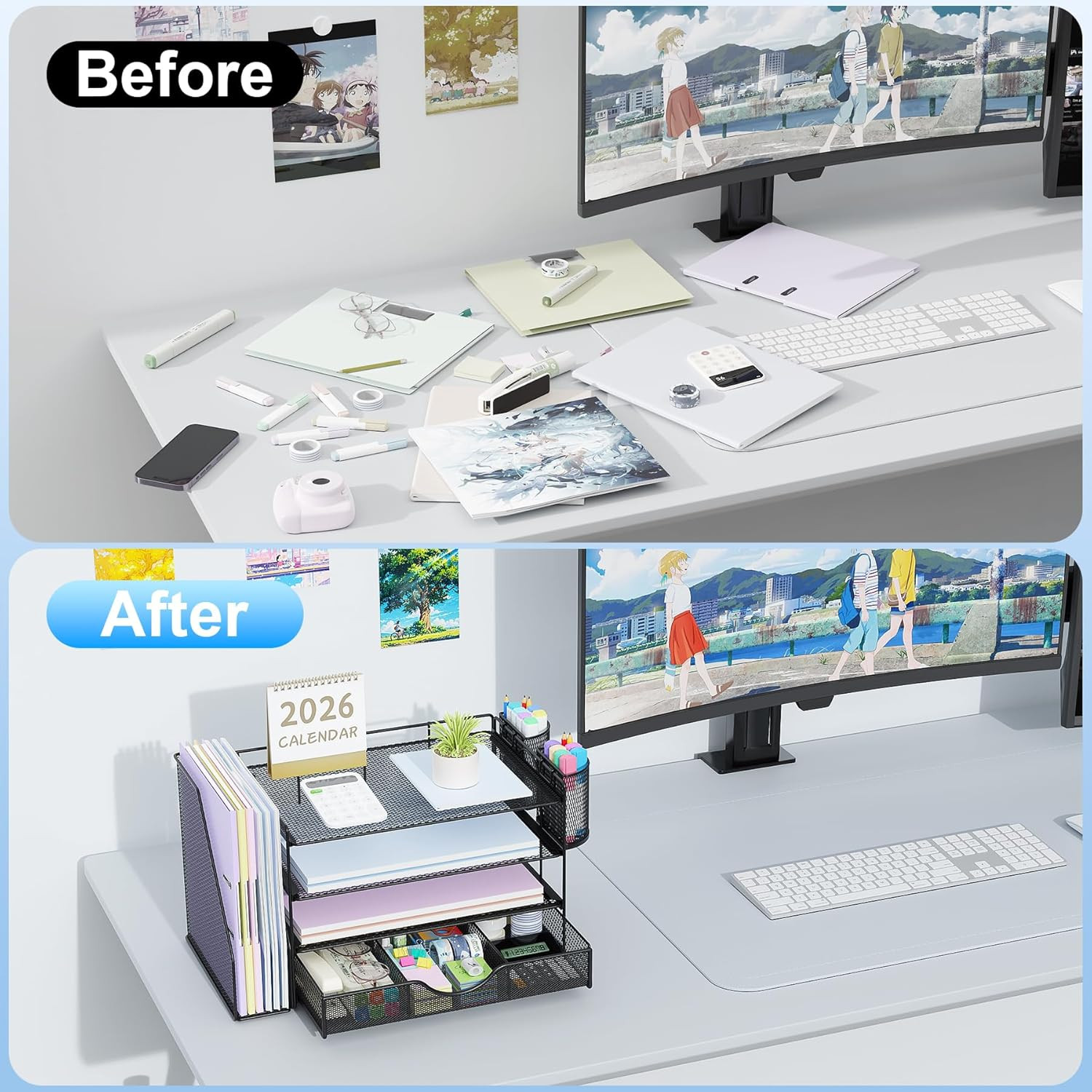 Desk Organizers and Accessories with File Holder, 4-Tier Desk Accessories & Work