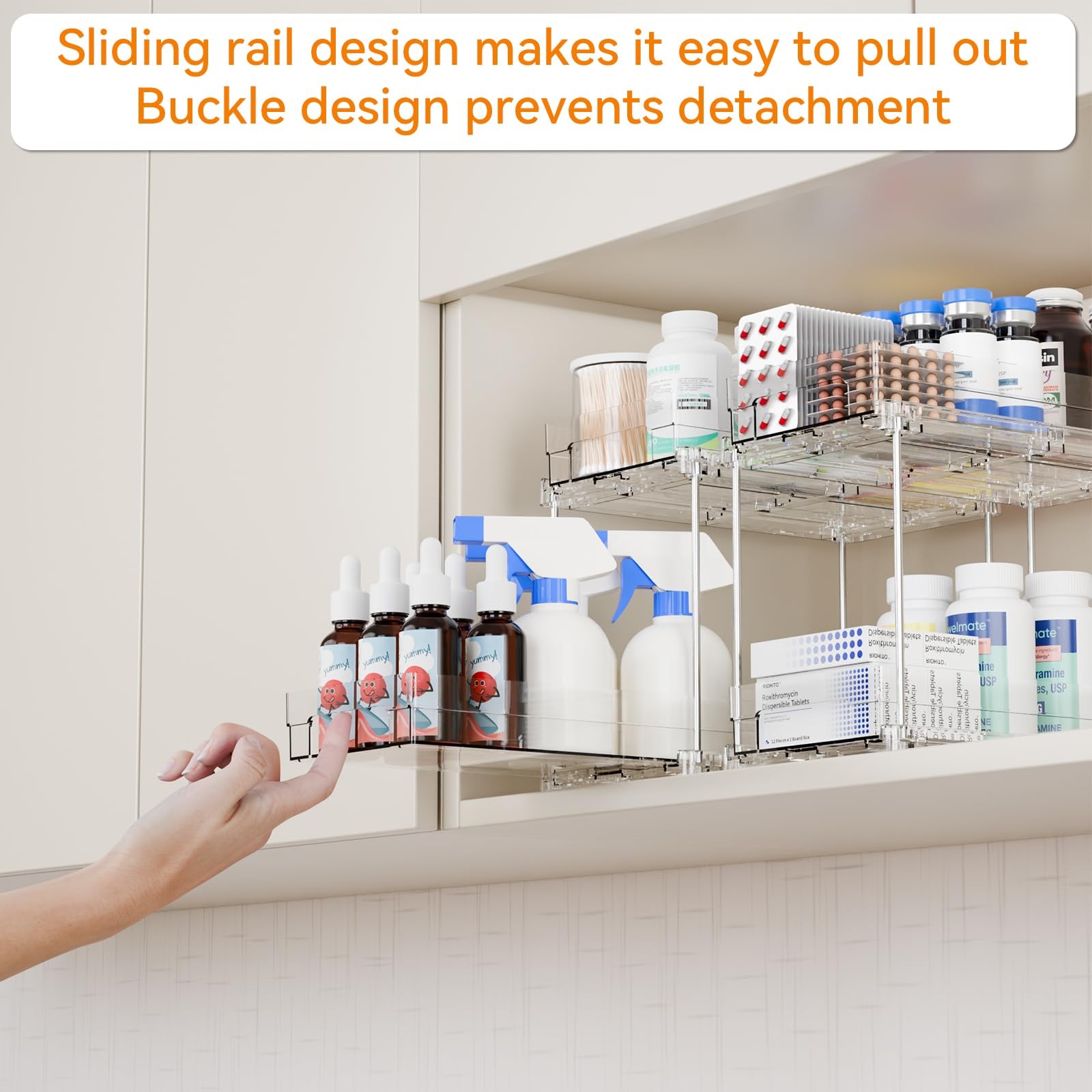 2 Set,2 Tier Pull Out Cabinet Organizer for 10.4″ x 6″ x 9.2″, Clear