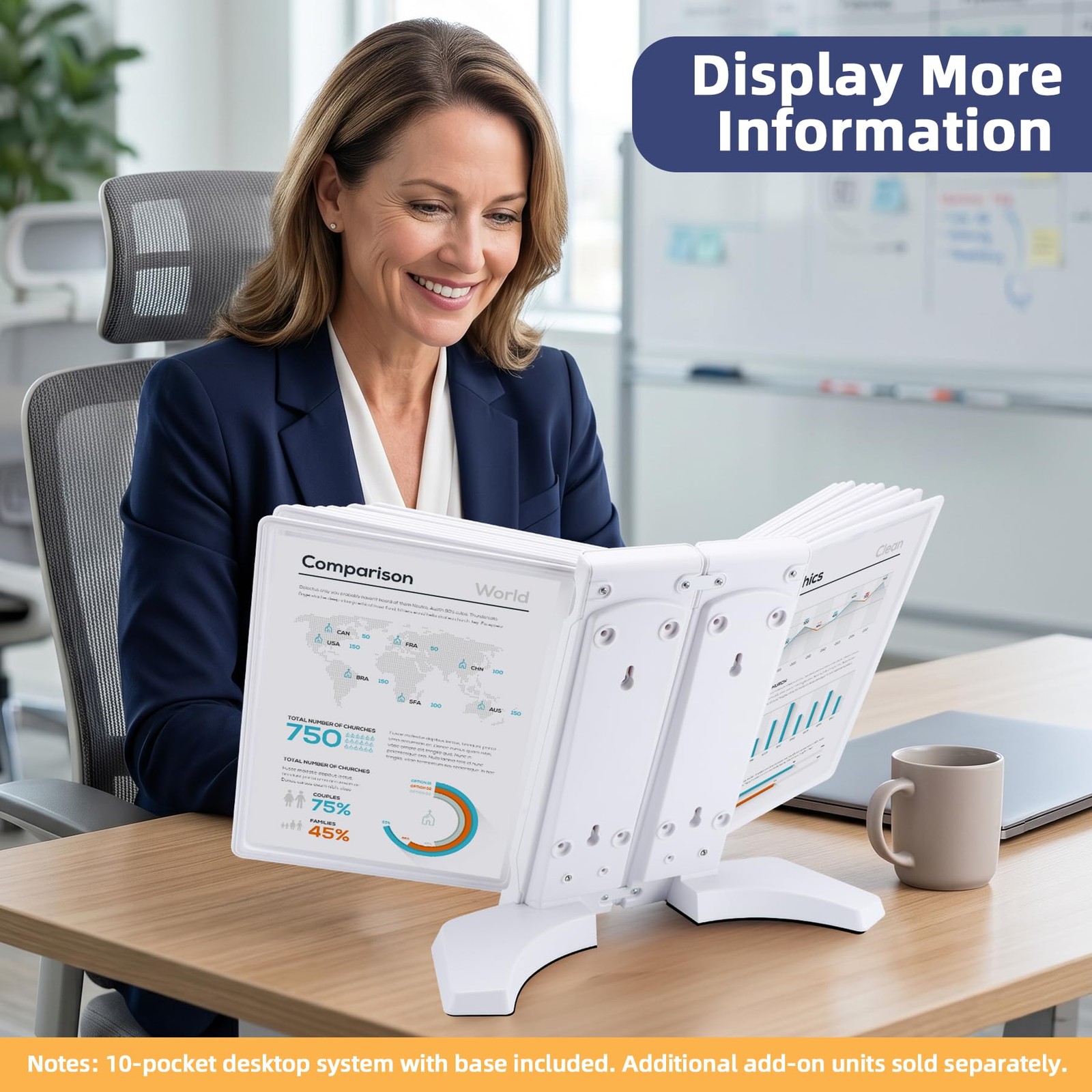 OrgEase 10-Pocket Expandable Desktop Reference Organizer, White