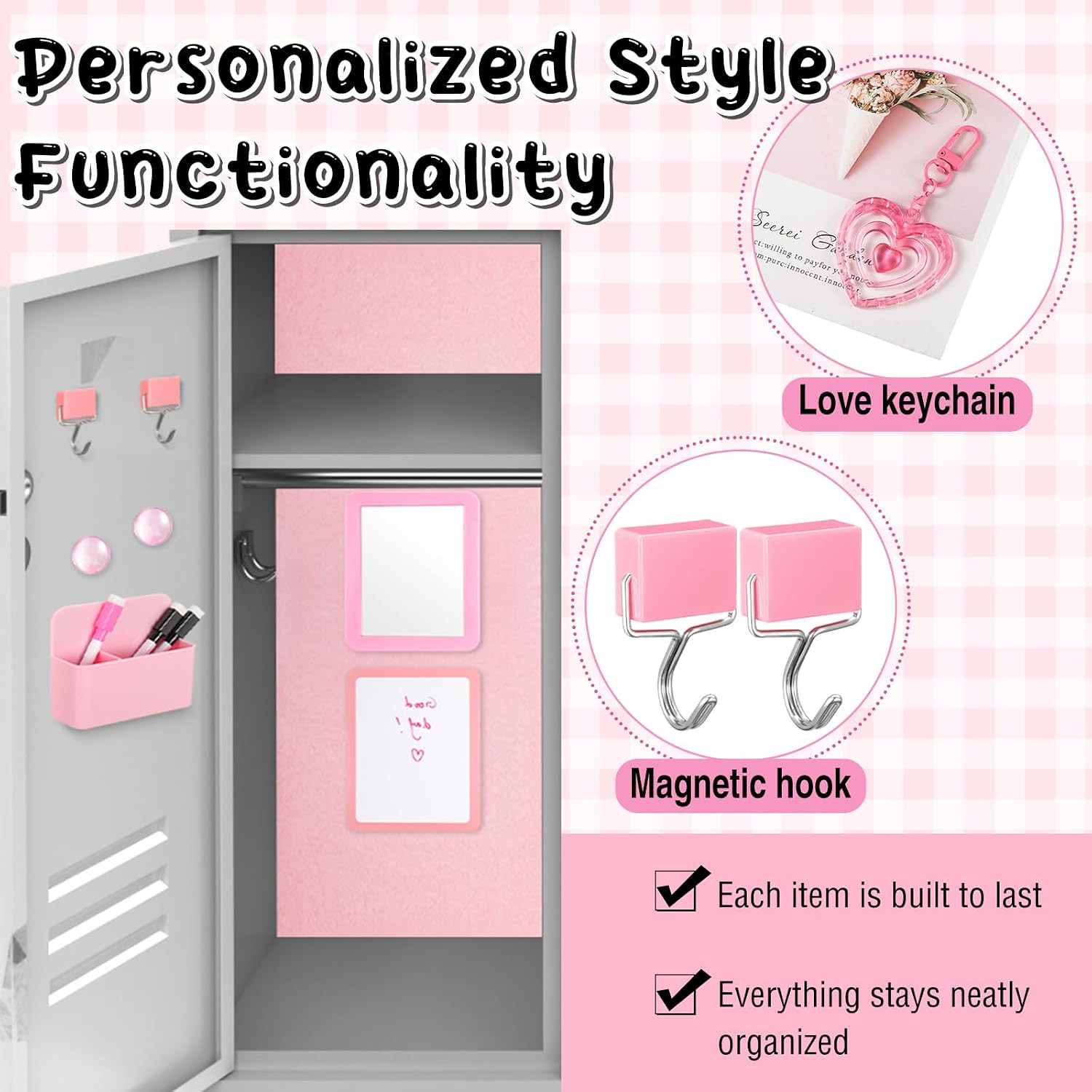Wonderjune 12 Pcs Locker Accessories Kit Magnetic Mirror Whiteboard Pen Holder M