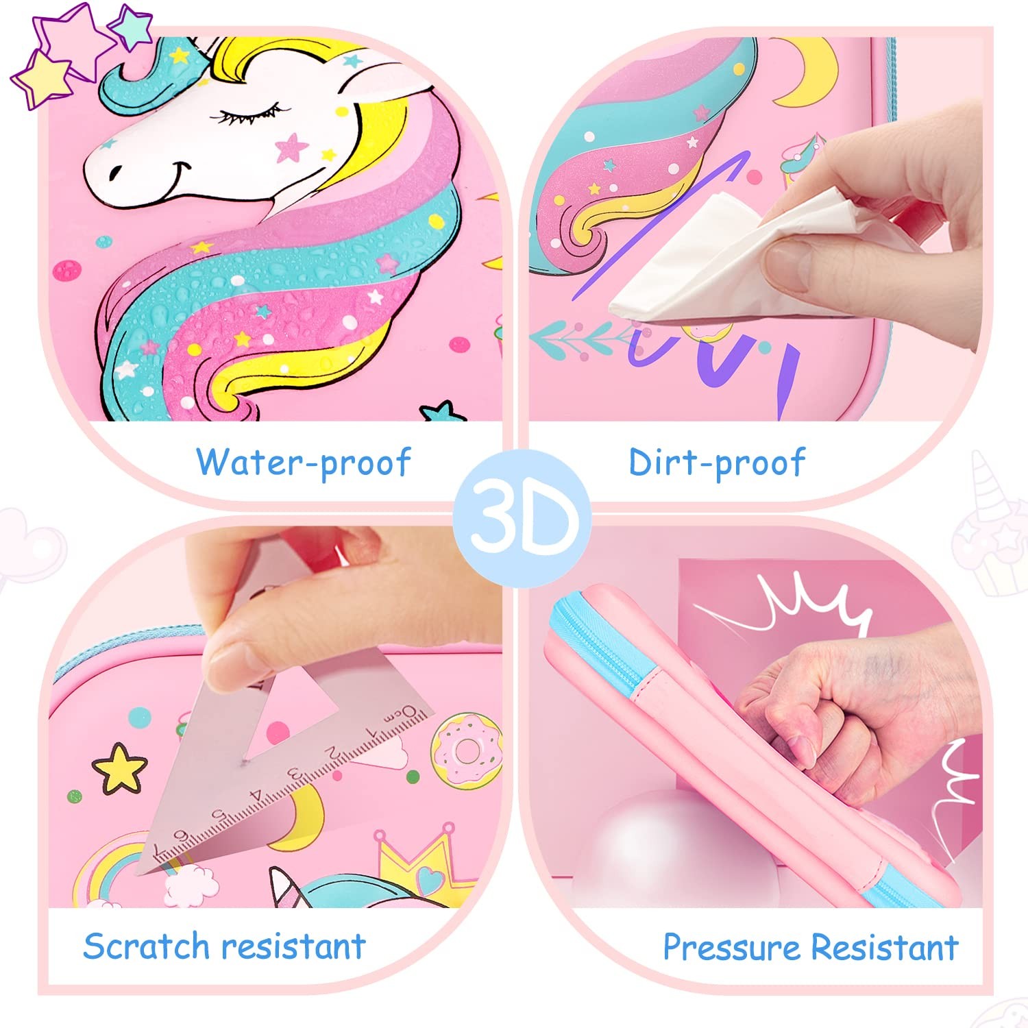 Pencil Case for Girls,Cute Unicorn Stationary Set for Kids,3D EVA School Larg…