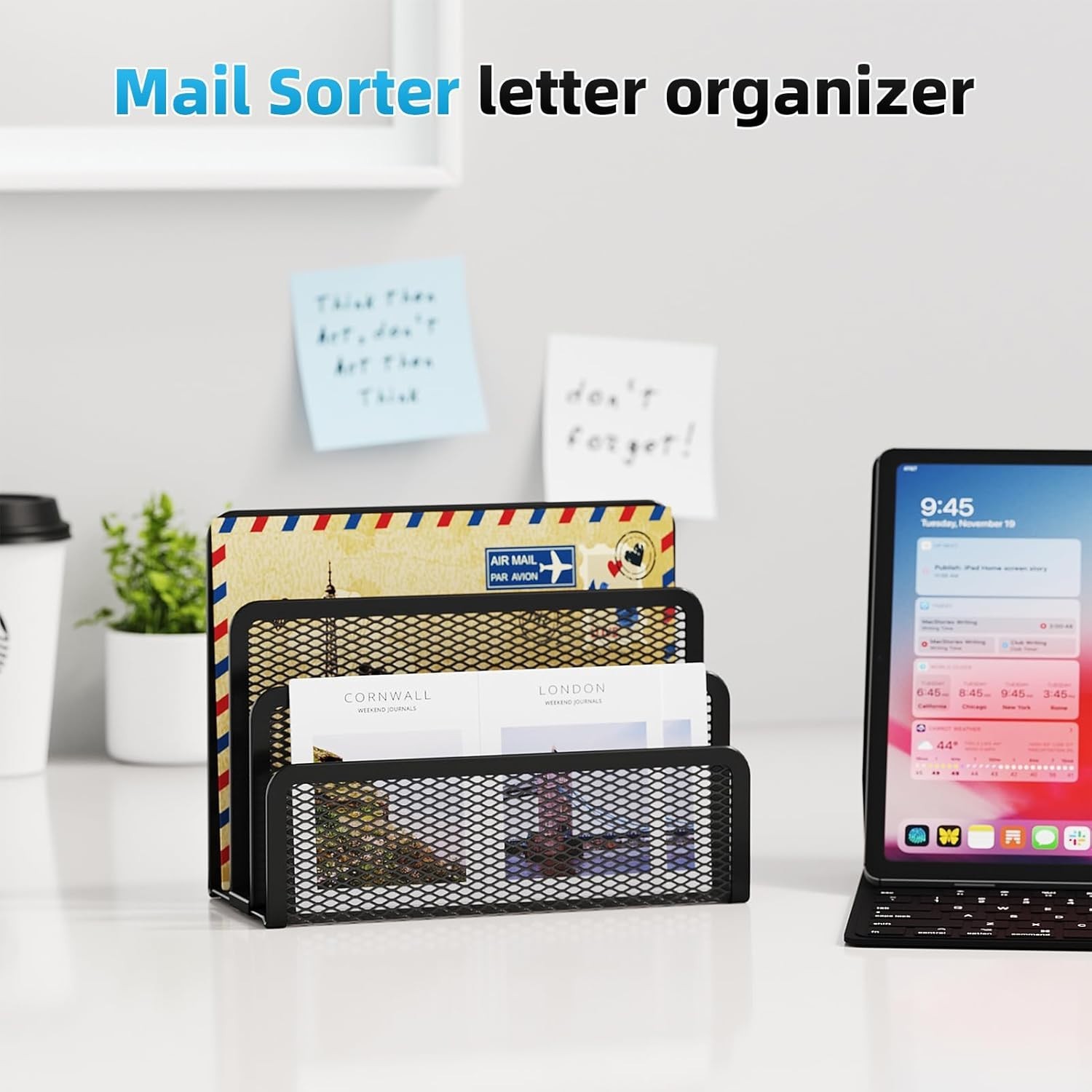 Mail Organizer for Desk, 3-Slot Mesh Metal Mail Holder countertop, Letter Holder