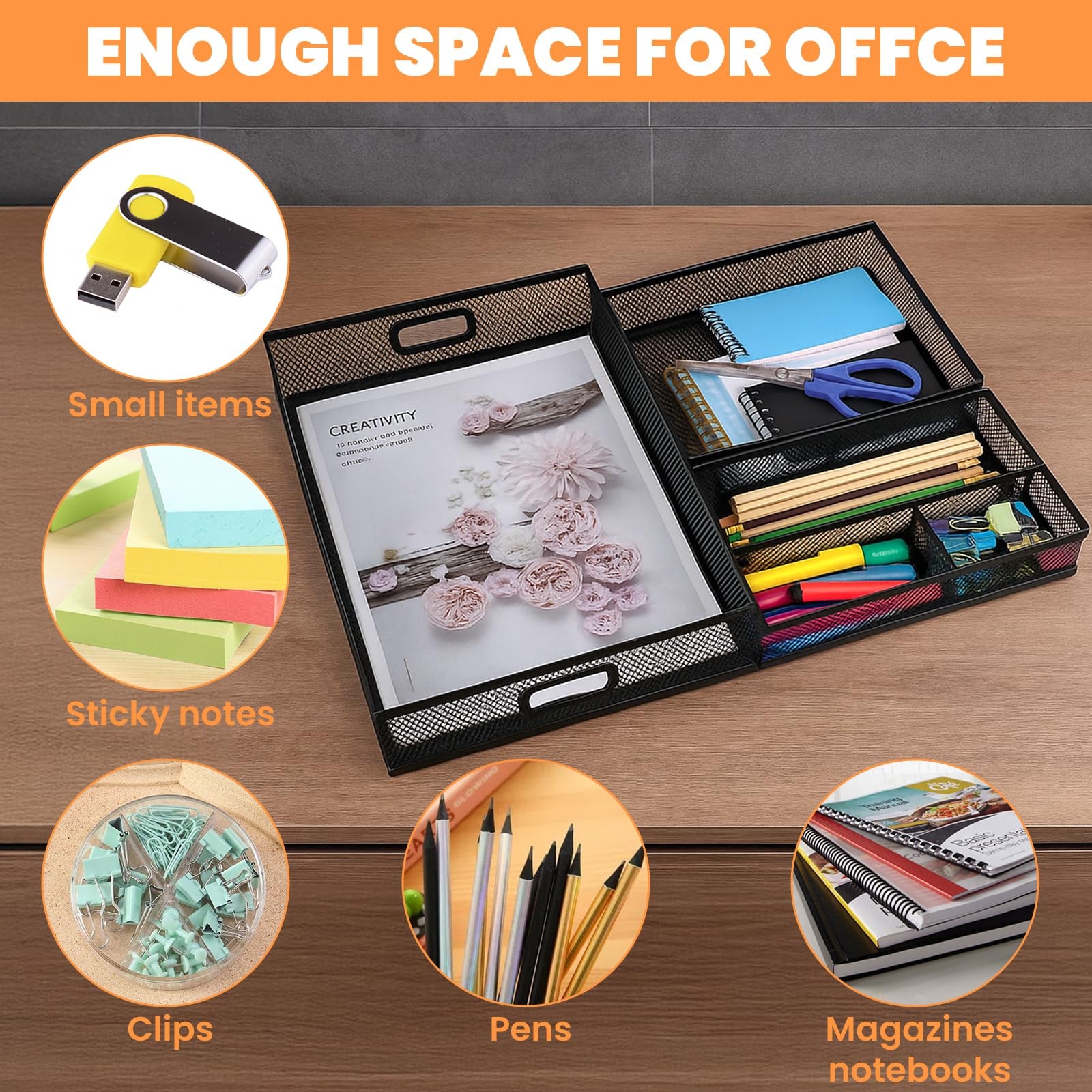 AojSup 3 Pcs Office Drawer Organizer 3 Pack, Supplies Desk, Black