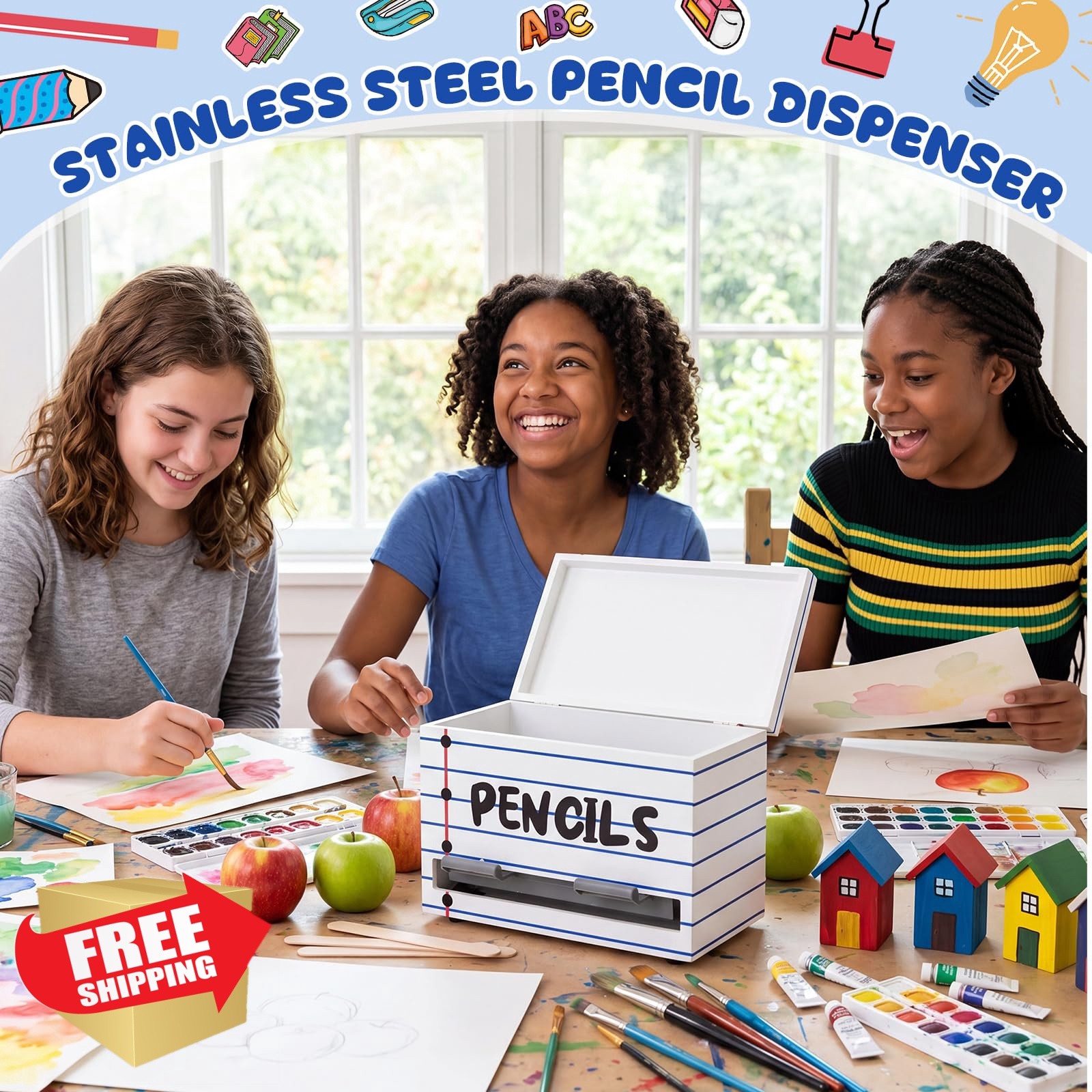 Yalikop 1 Pc Wooden Pencil Dispenser Stripe Blue White