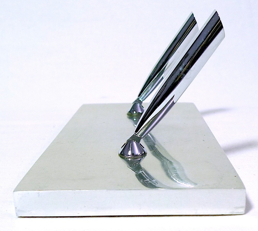 Vintage Desktop Chrome Stainless Double Pen Holder