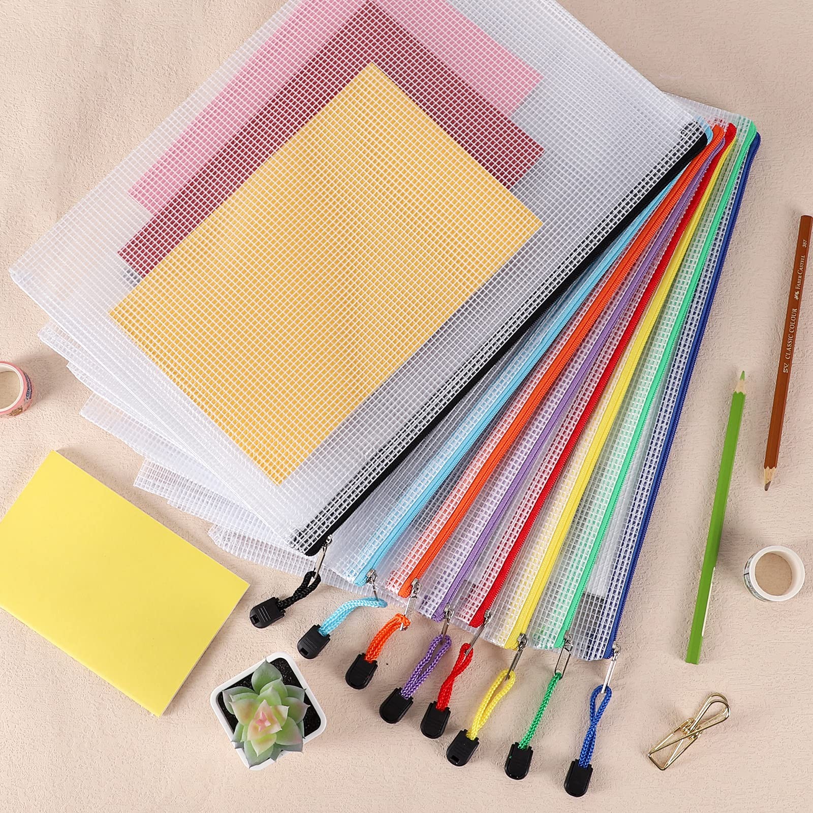32 PCS Mesh Zipper Pouch Bags Letter A4 Size Office Supplies Organizing File